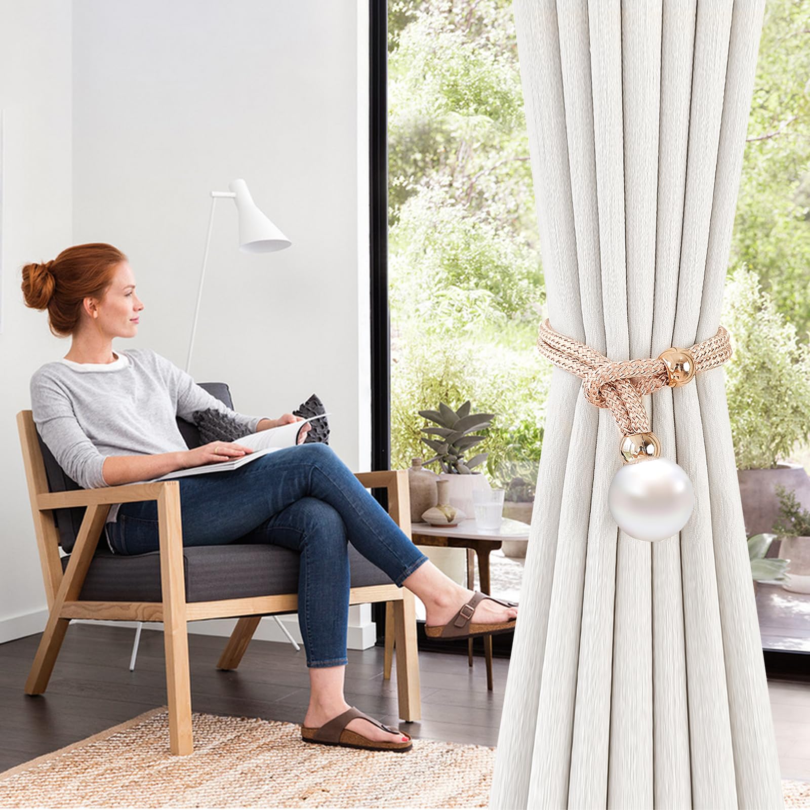 4 Fermatenda In Cotone Grigio - Per Tende Senza Installazione, Lunghezza 50cm, Per Casa E Ufficio - Foto 5