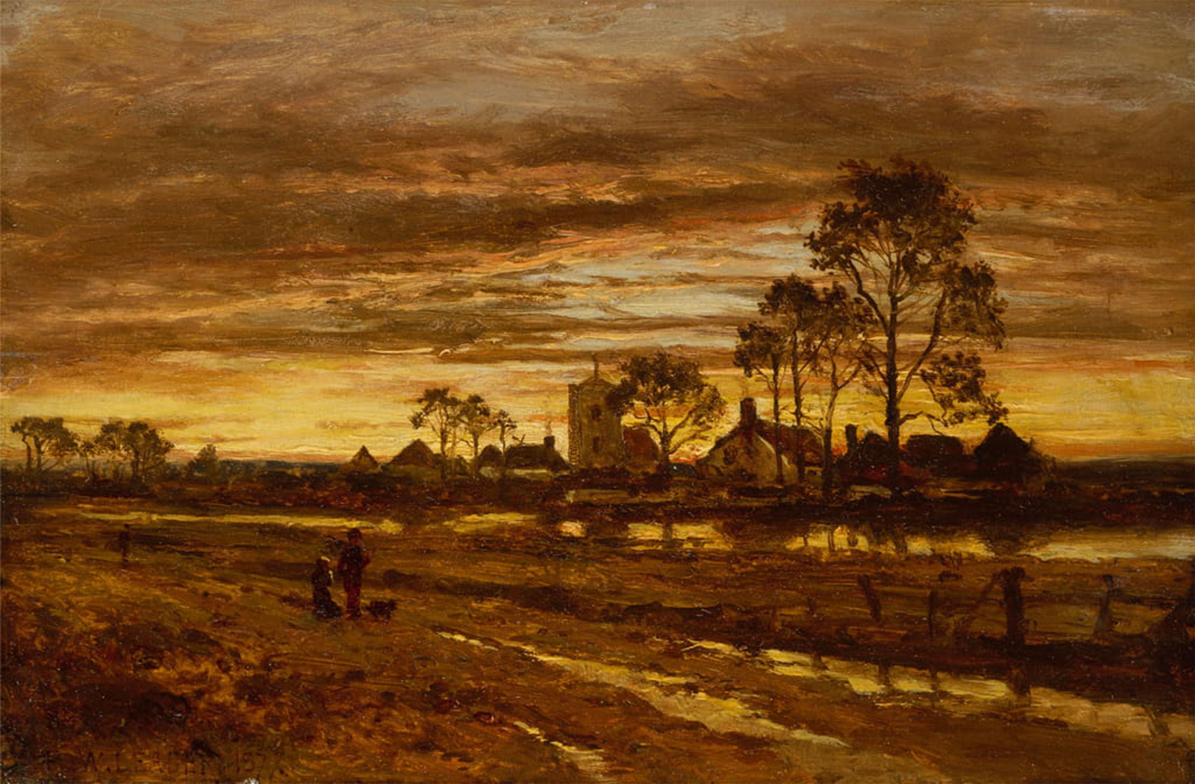 ARTXLXXBN Famous Prints Artwork Pictures Poster Painting Art an Autumn Evening After Rain by Benjamin Williams Leader Artwork Landscape Pictures for Home Decor 60x90cm
