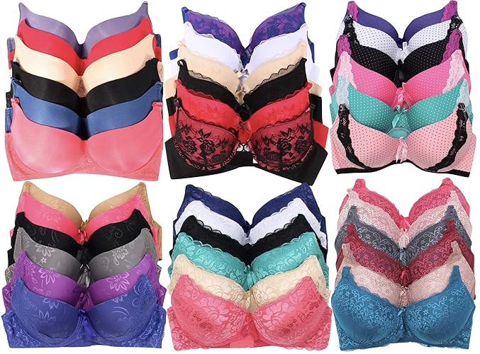 ToBeInStyle Women's Pack of 6 Random Assorted Print Bras (Sizes 30A to 46DDD) - 42DD - 6-pack: Assorted Colors (With Underwire)