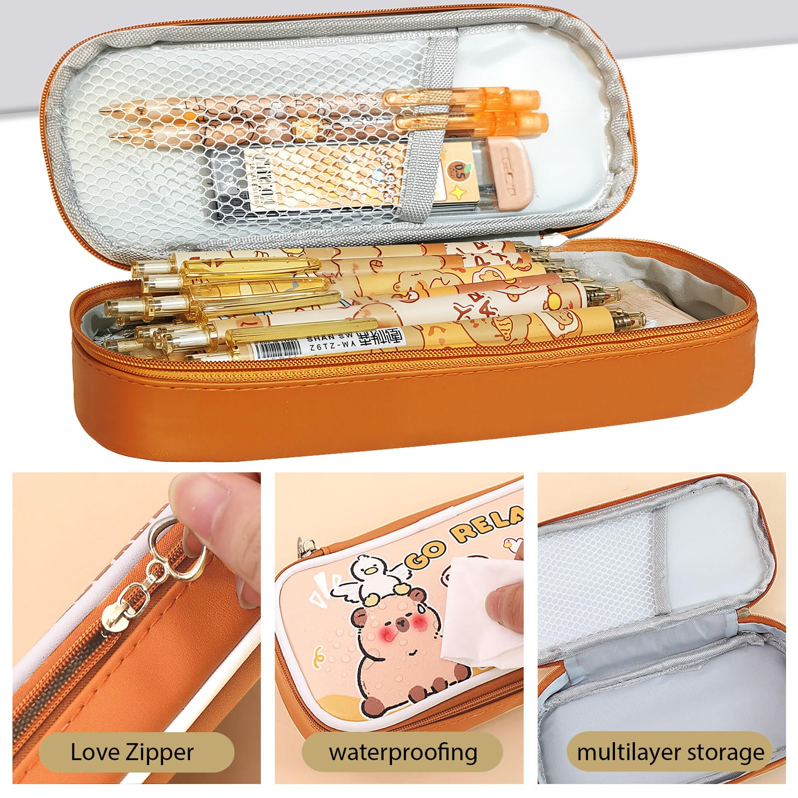 Capybara - Suministros escolares, juego de lápices mecánicos Capybara, regalos de cumpleaños de papelería Kawaii, incluye lápices mecánicos, recambios de plomo, gomas de borrar, calcomanías de