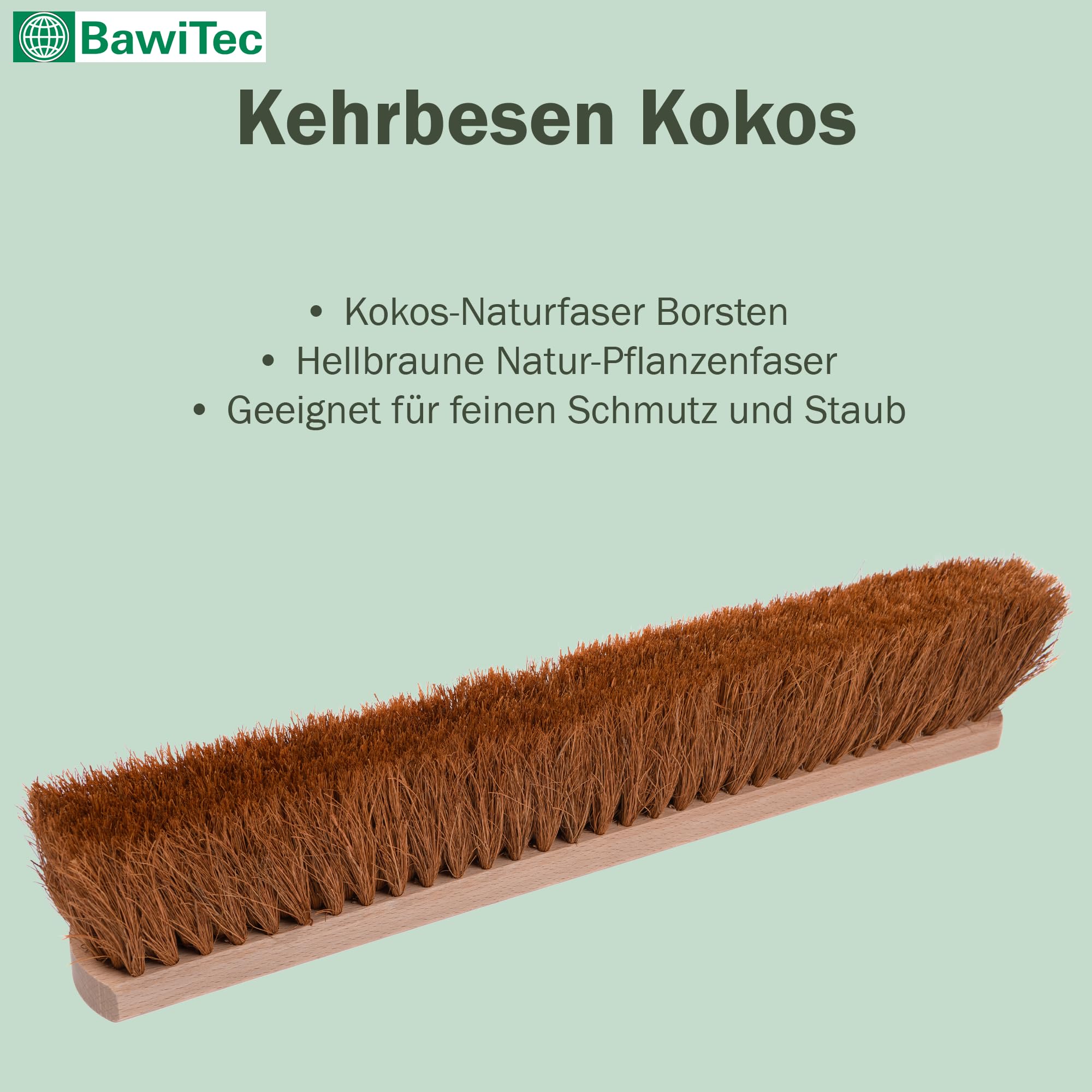 Kokos Borsten Saalbesen 50cm Breit mit 4-Loch-System Stiel Alustiel Besen