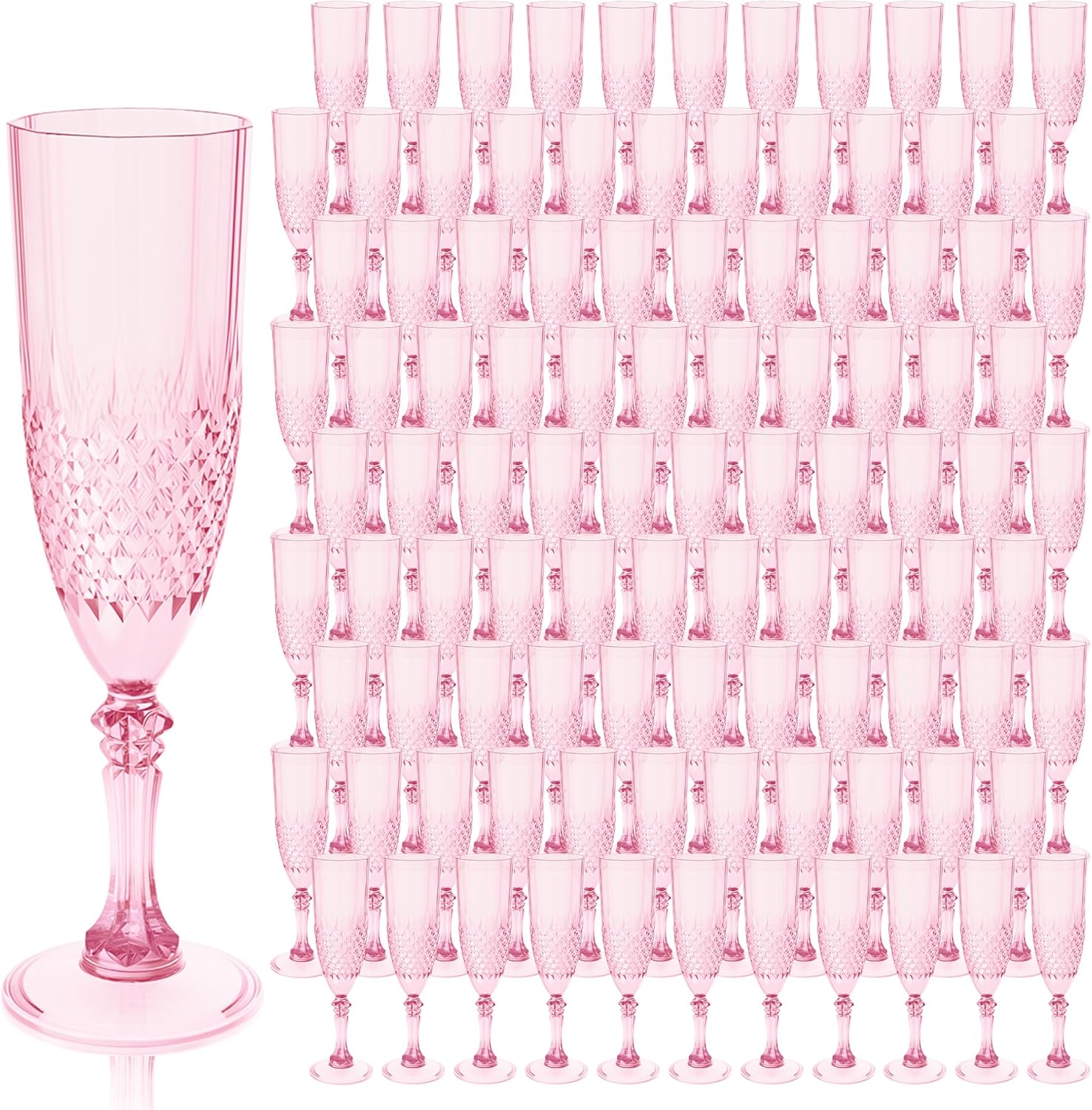 Plastic Champagne Flutes, 100PCS Pink Wine Glasses Goblets Cups Reusable Flute, for Weddings Bachelor Parties Toasting and Events(100, Pink) Pink 100