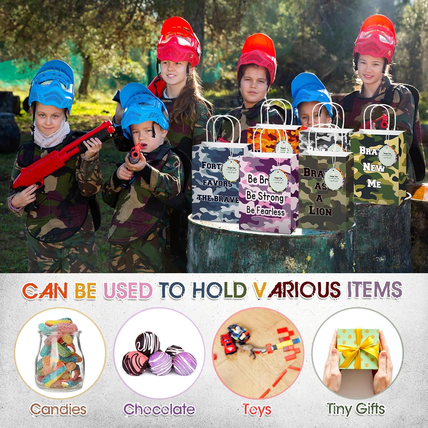 30 Sets Camo Gift Bags Camouflage Birthday Party Favor Goodie Bag with Round Thank You Card Camouflage Themed Multicolor Gift Handbag for Veterans Birthday Party Favor Baby Shower Supplies - Image 5