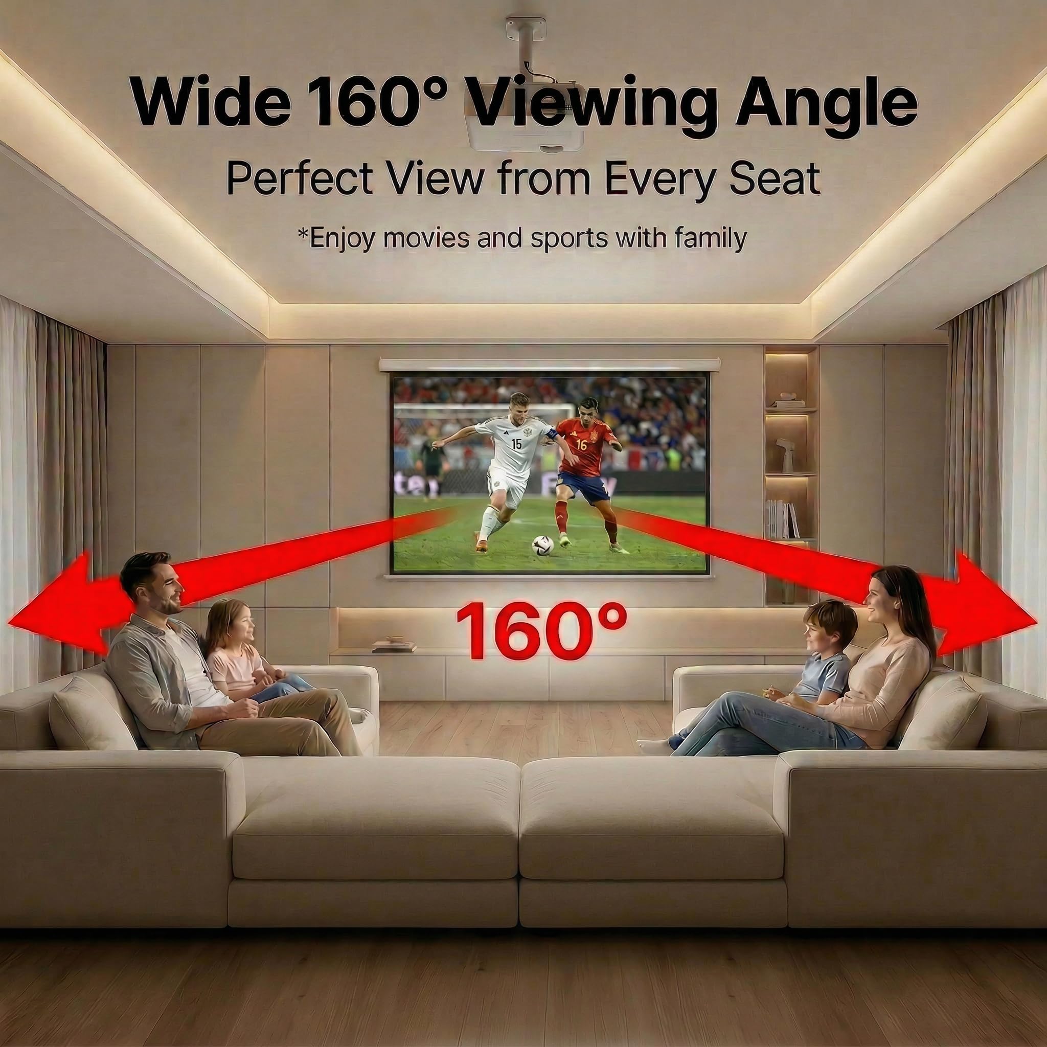 Japard Schermo proiettore da 200 pollici per interni ed esterni, 4K Full HD 3D 16:9, proiezione su entrambi i lati, pieghevole, portatile, montaggio a parete, sospensione, extra grande, per film in