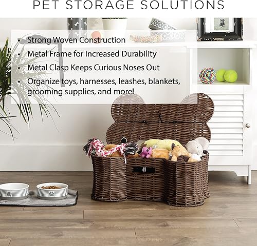 Miniatura 7 de Bone Dry Pet Storage Collection - Cesta de juguetes, tamaño mediano, 21 x 13 x 8 pulgadas, mimbre de plástico gris