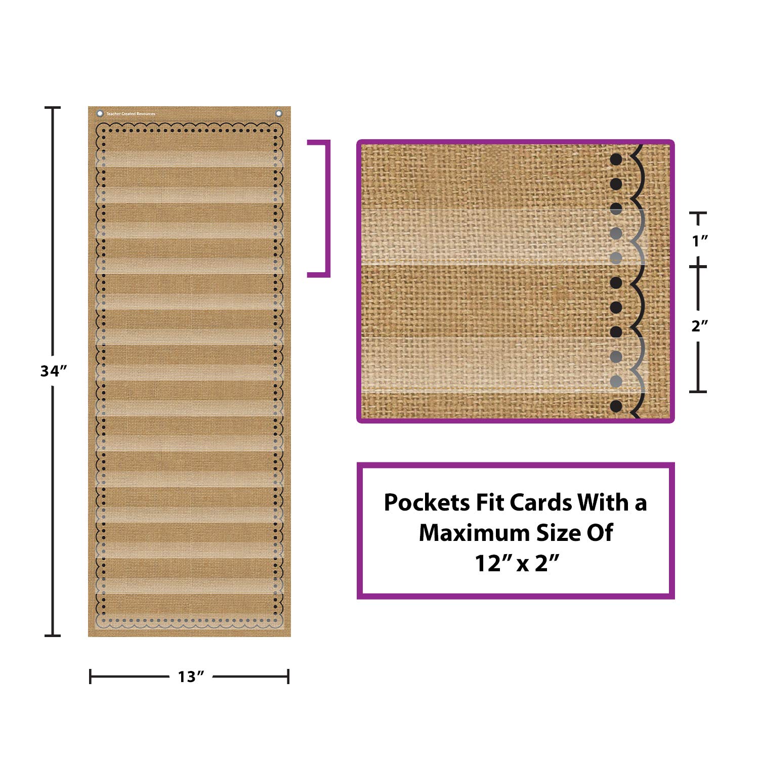 Burlap 14 Pocket Chart (13" x 34") - Image 4