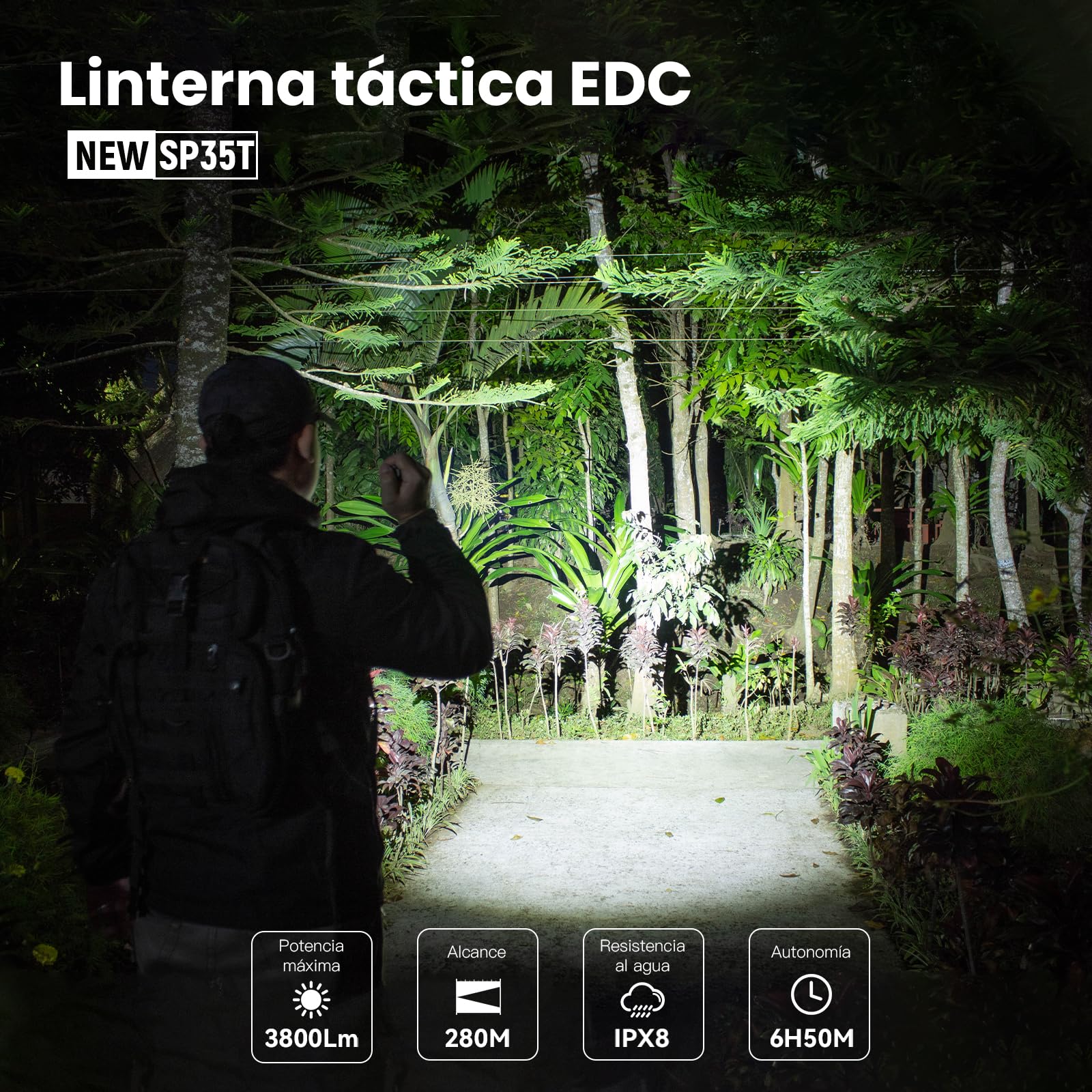 CSTEBOKE Sofirn SP35T Linterna Táctica Con Funda Para Linterna, 3800 LM Con Interruptor Dual, 8 Modos De Luz, Antorchas LED Superbrillantes Con IPX8, USB-C, Linterna Recargable Para Caza, Emergencia