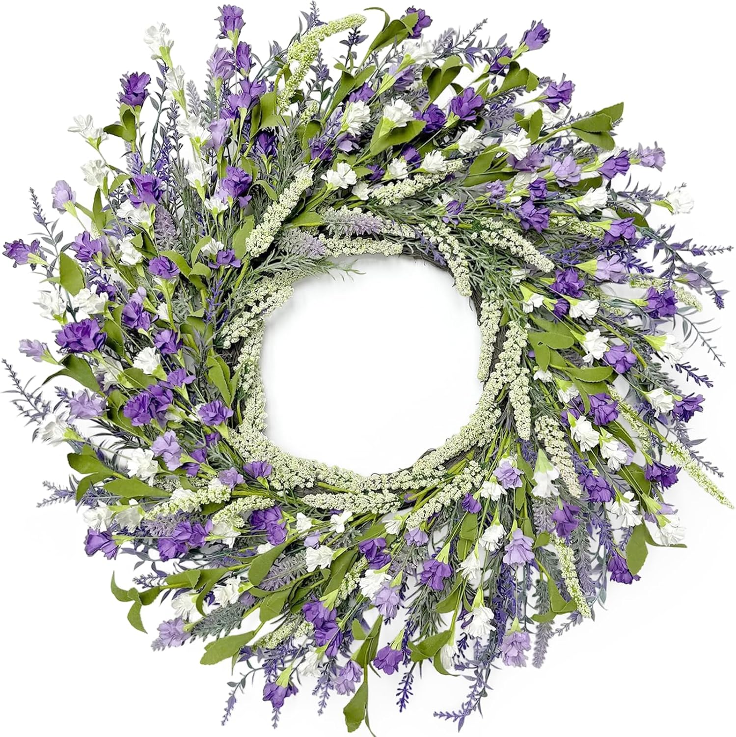 Artgar 26 Inch Spring Wreaths for Front Door, Spring Summer Lavender Paper Flower Wreaths for Home Farmhouse Windows Walls Porch Wedding Indoor Outdoor Decor for All Seasons (Purple)