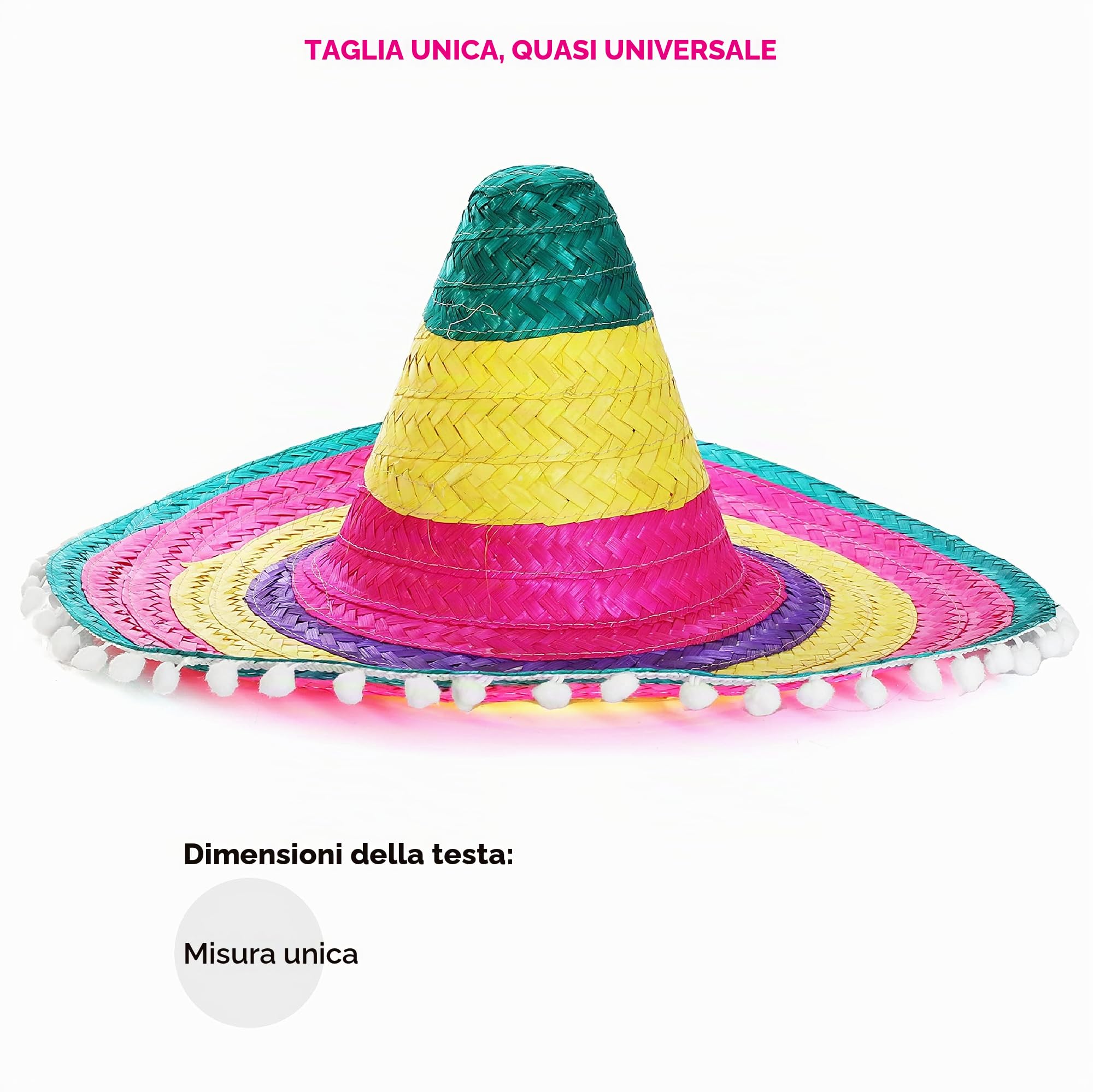 I LOVE FANCY DRESS LTD Ampio Sombrero messicano unisex colorato con bordo bianco. Ideale per addio al celibato.