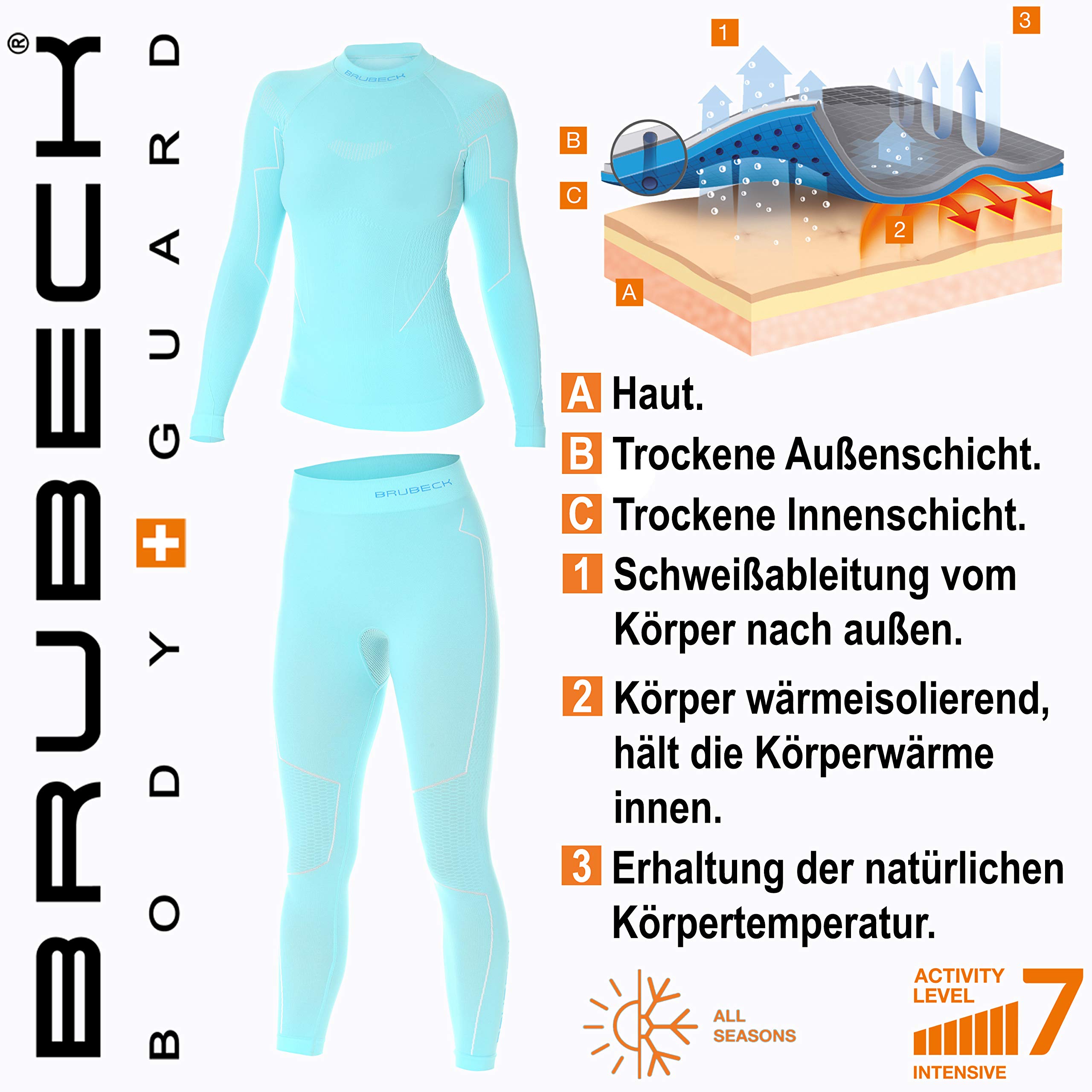 BRUBECK Damen Thermo Funktionsunterwäsche Set: Hose + Langarmshirt | Base Layer | Atmungsaktiv | Geruchshemmend | Klimaregulierend | Schnell trocknend | LE11870 + LS13100