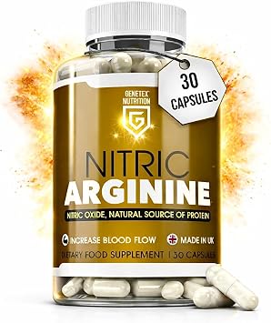 Nitric L-Arginine Natural Protein Source Supplement, Nitric Oxide Booster   Supports Performance, Energy & Stamina   30 Capsules   Vegan & Vegetarian Friendly - UK Made Herbal Supplement