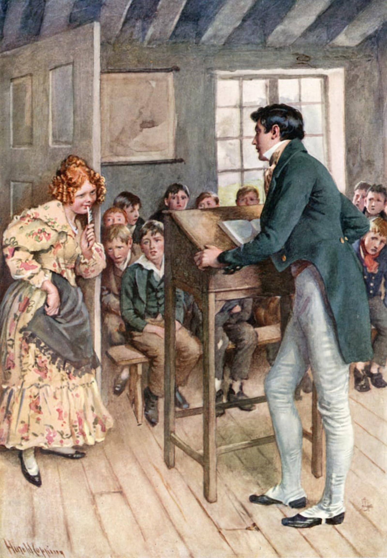 POSTERIIk Vintage Classic Picture Landscape Artwork Fanny Squeers and Nicholas Nickle by Harold Copping Portrait Canvas Painting for Office Home Decor 60x90cm