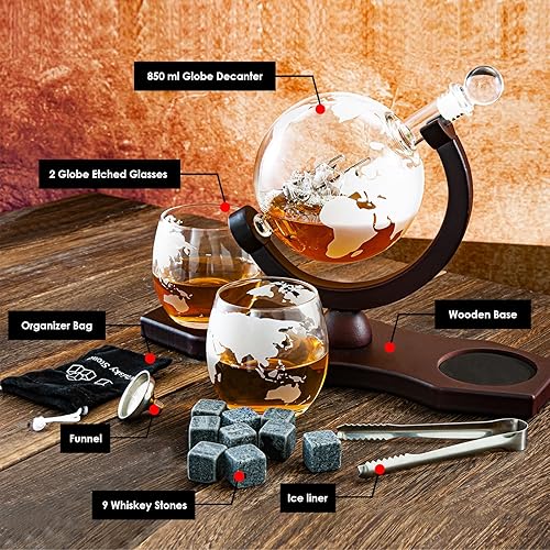 Miniatura 6 de Juego de decantador de whisky con 2 vasos de globo, regalos únicos para el día del padre, hombres, papá, esposo, abuelo, juego de decantador de