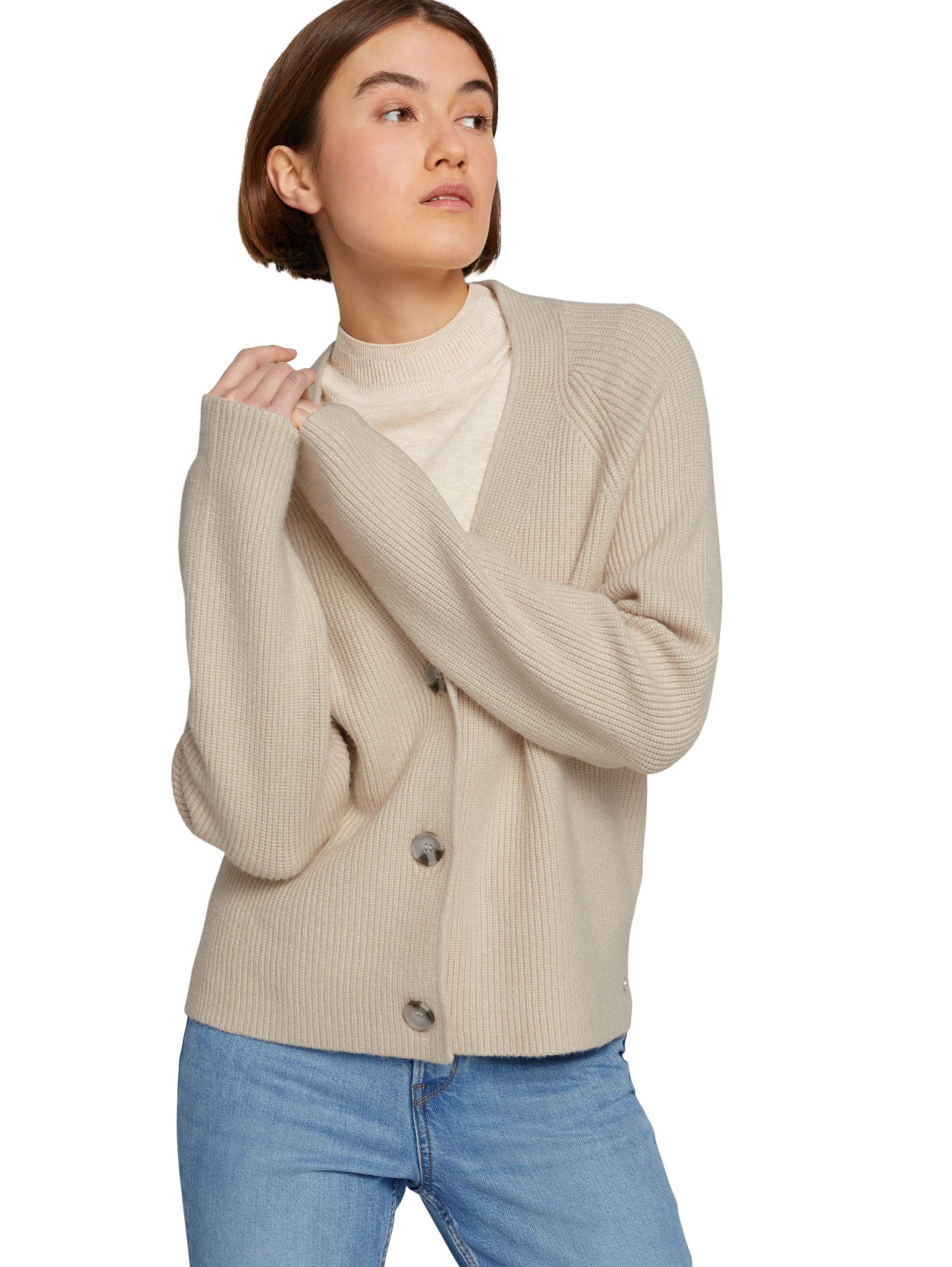 TOM TAILOR Denim Damski Basic Kardigan 1030000, 10336 - Light Cashew Beige, M