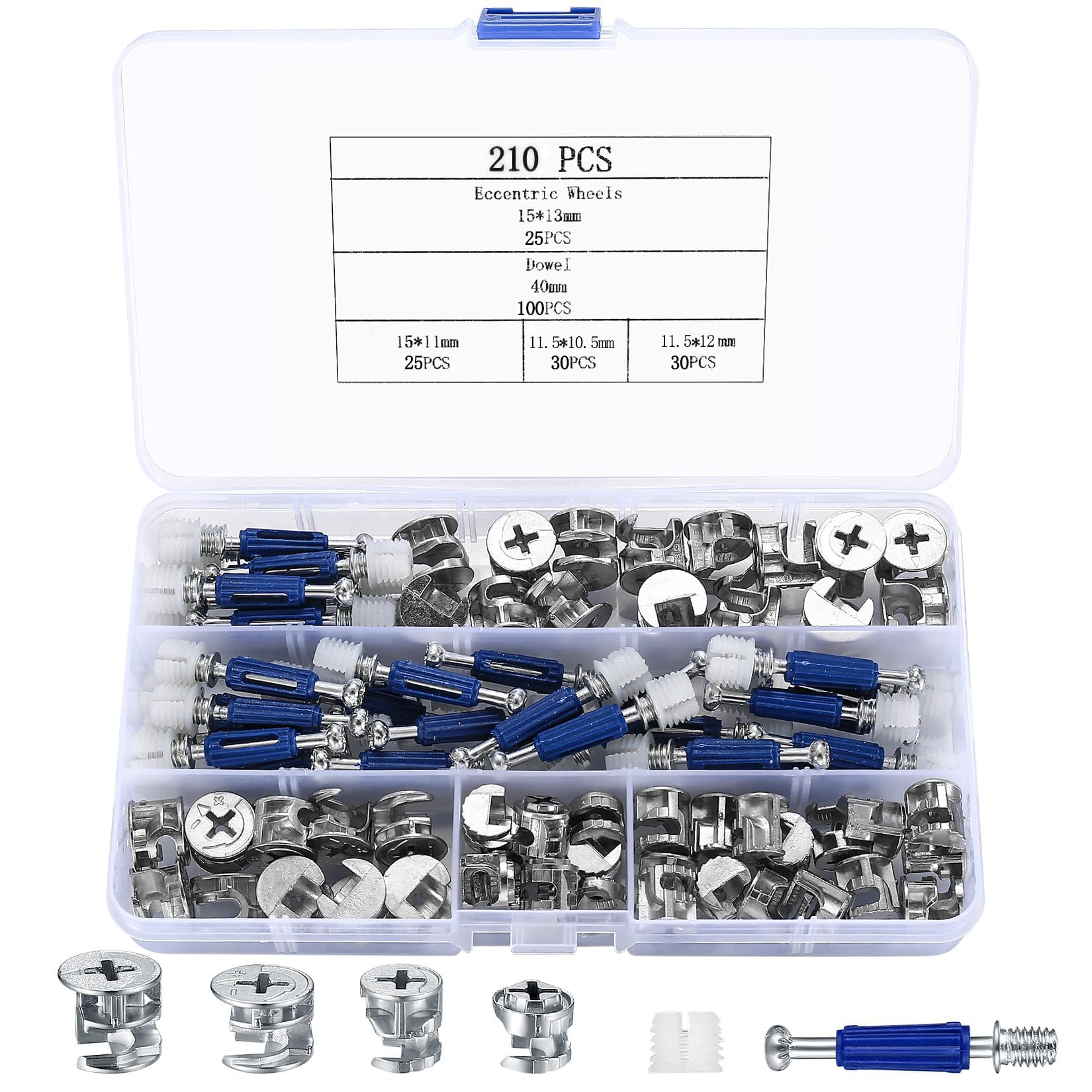 Cam Lock Nuts and Cam Screws, 210 Pcs Cam Locks for Furniture Connecting Cam Lock Fittings, 3 in 1 Cam Connector Bolt Fittings Fasteners Hardware