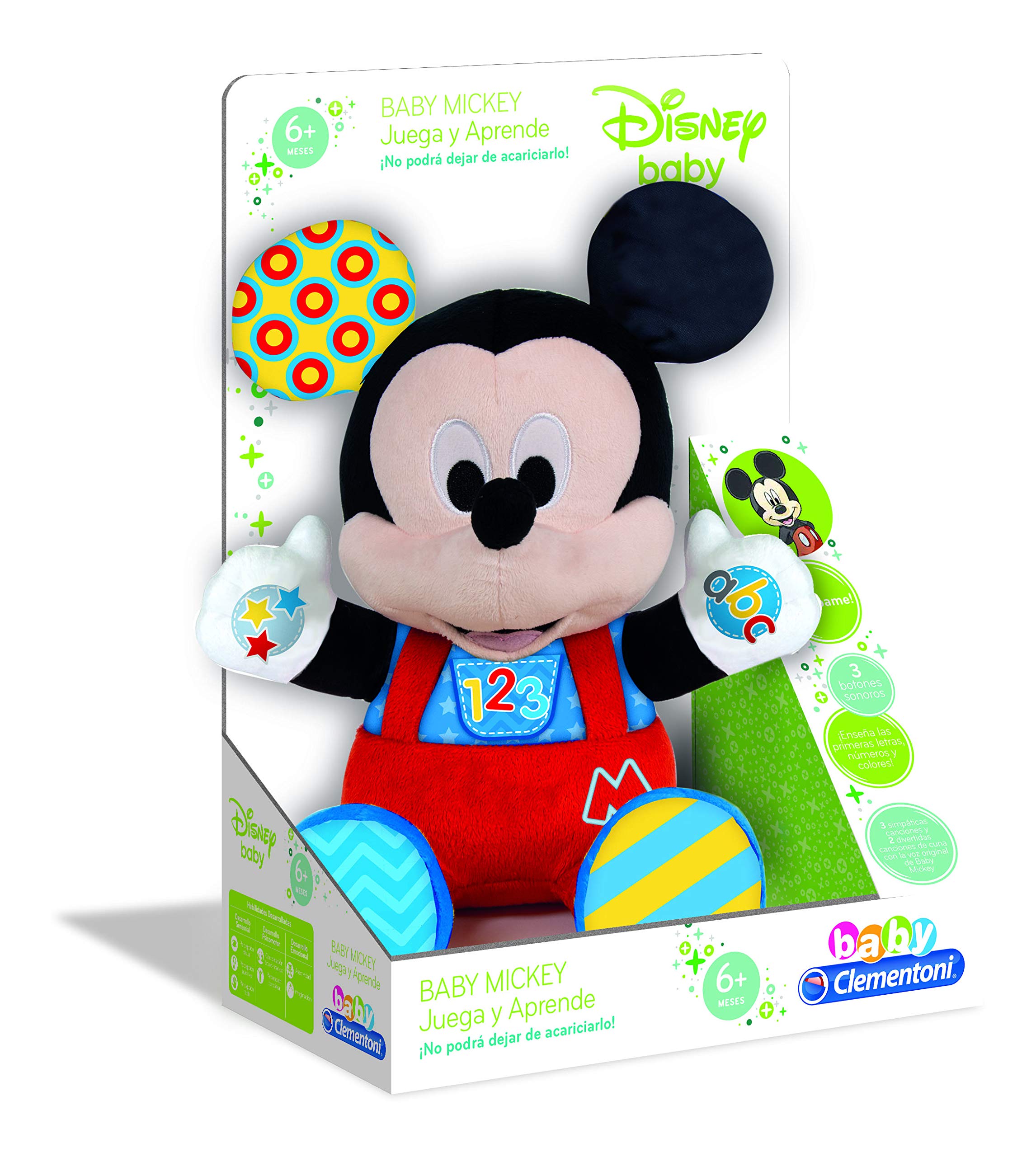 Clementoni - Peluche Baby Mickey - Peluche bebé Interactivo de Disney a Partir de 6 Meses, Juguete en español (55324)