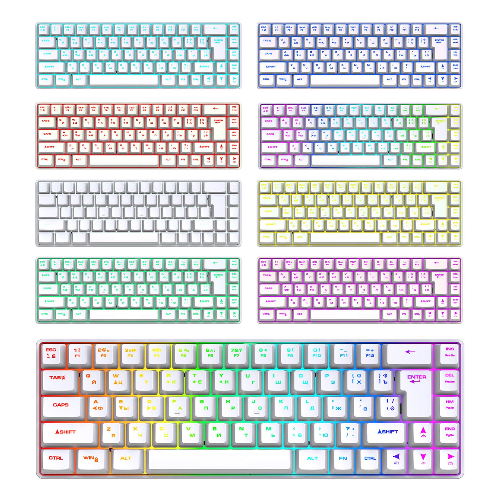 Annadue 68 Kluczowa Rosyjska Angielska Klawiatura Gier, Odwrotna Klawiatura Mechaniczna RGB z 18 Trybami Oświetleniowymi, USB Podłączonymi dla Graczy na PC (WHITE)