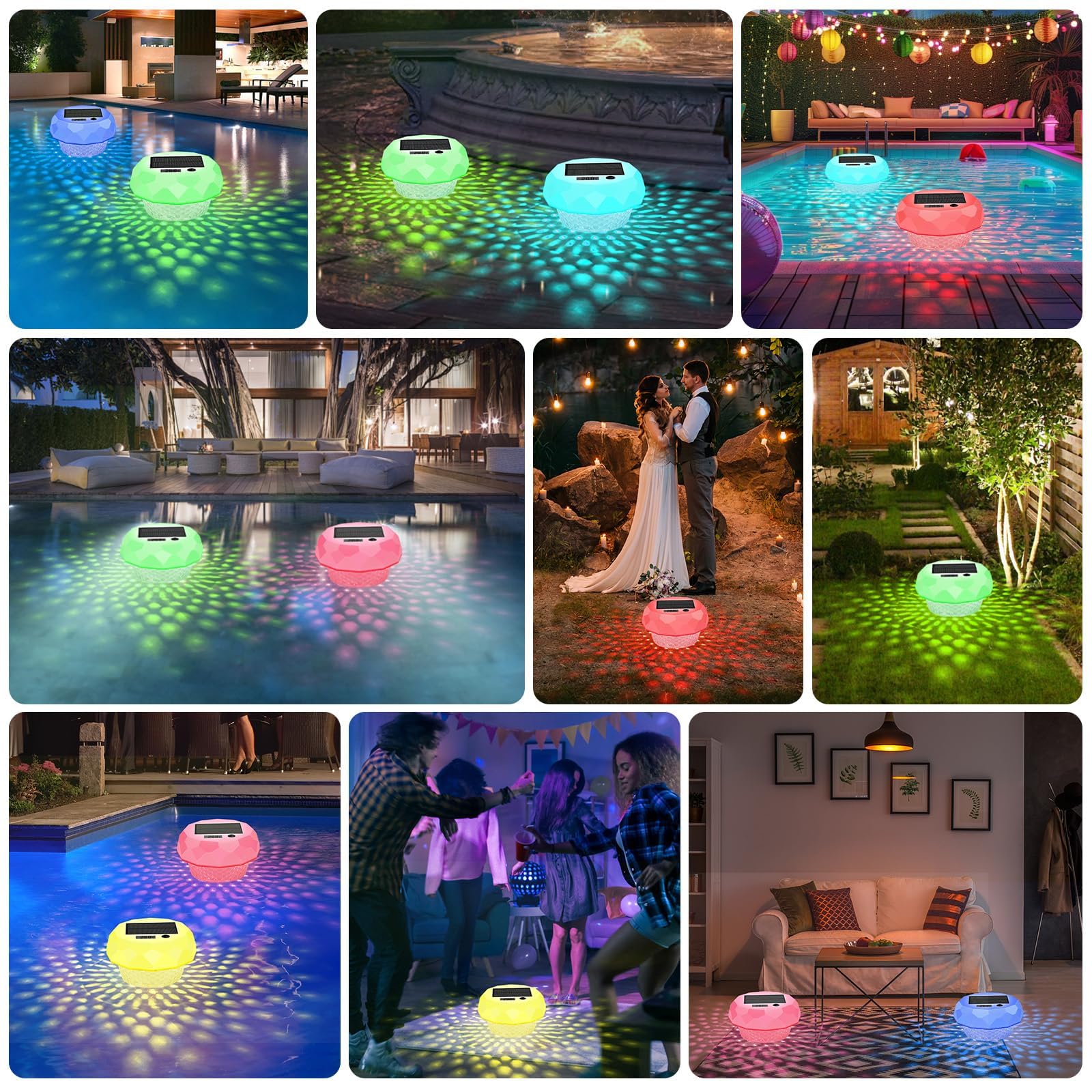 Luci Solari per Piscina con Termometro Digitale,Luci Galleggiante per Piscina Galleggianti Cambia Colore RGB con Telecomando Impermeabile IP68 per All'aperto Piscina Spa Festa Giardino