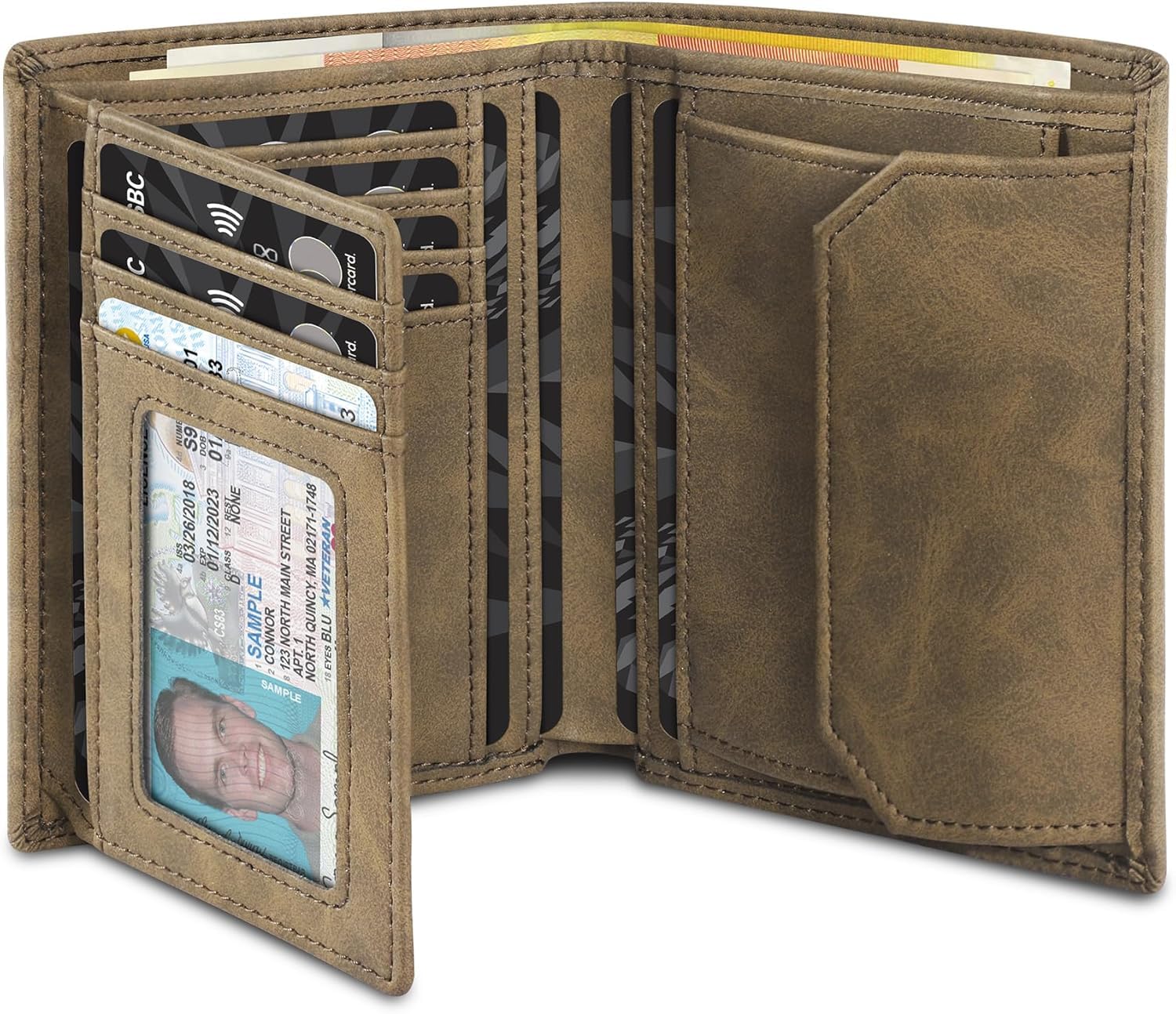 TENBST Portafoglio Uomo RFID Blocking Pelle con 13 Porta Carte di Credito, 1 Finestra ID & Slot per Foto, Portamonete, 2 Scomparti Banconote, Regalo Uomo (Marrone)