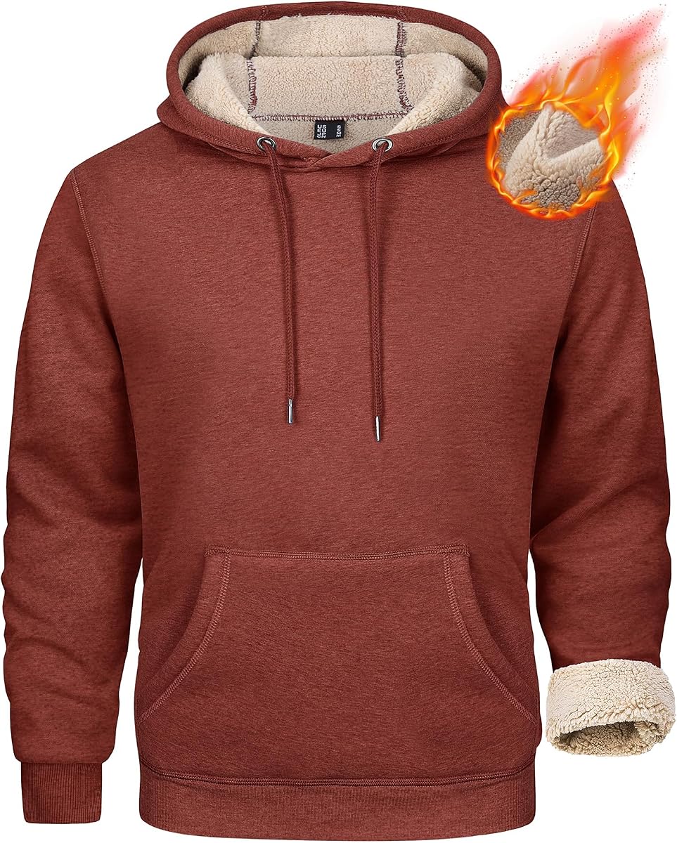Sudadera para hombre MAGCOMSEN Heavy Hoodie Sherpa Fleece Lined Pullover Thick Winter Hooded