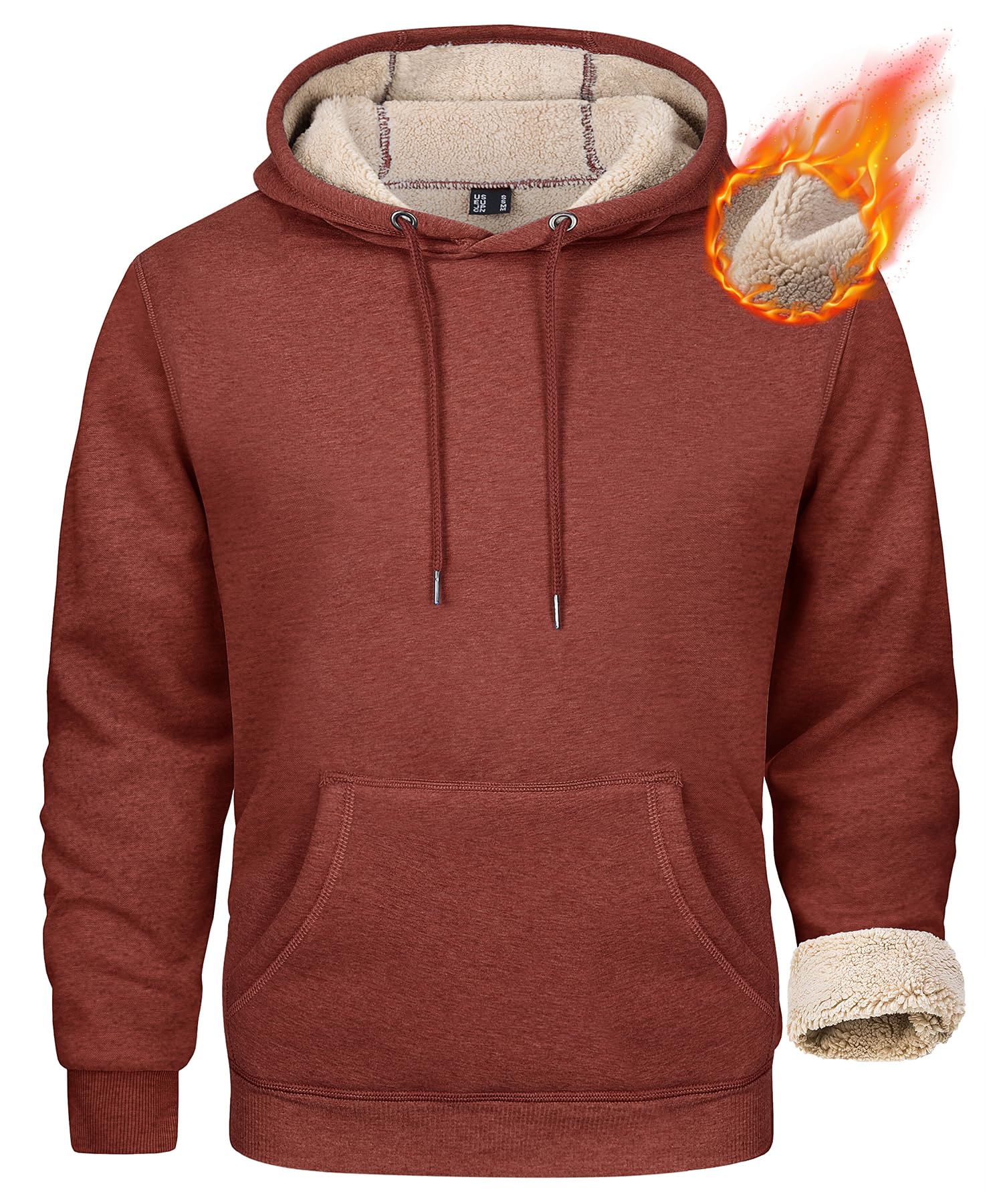 Men's Heavy Hoodie Sherpa Fleece Lined Pullover Thick Winter Hooded Sweatshirt