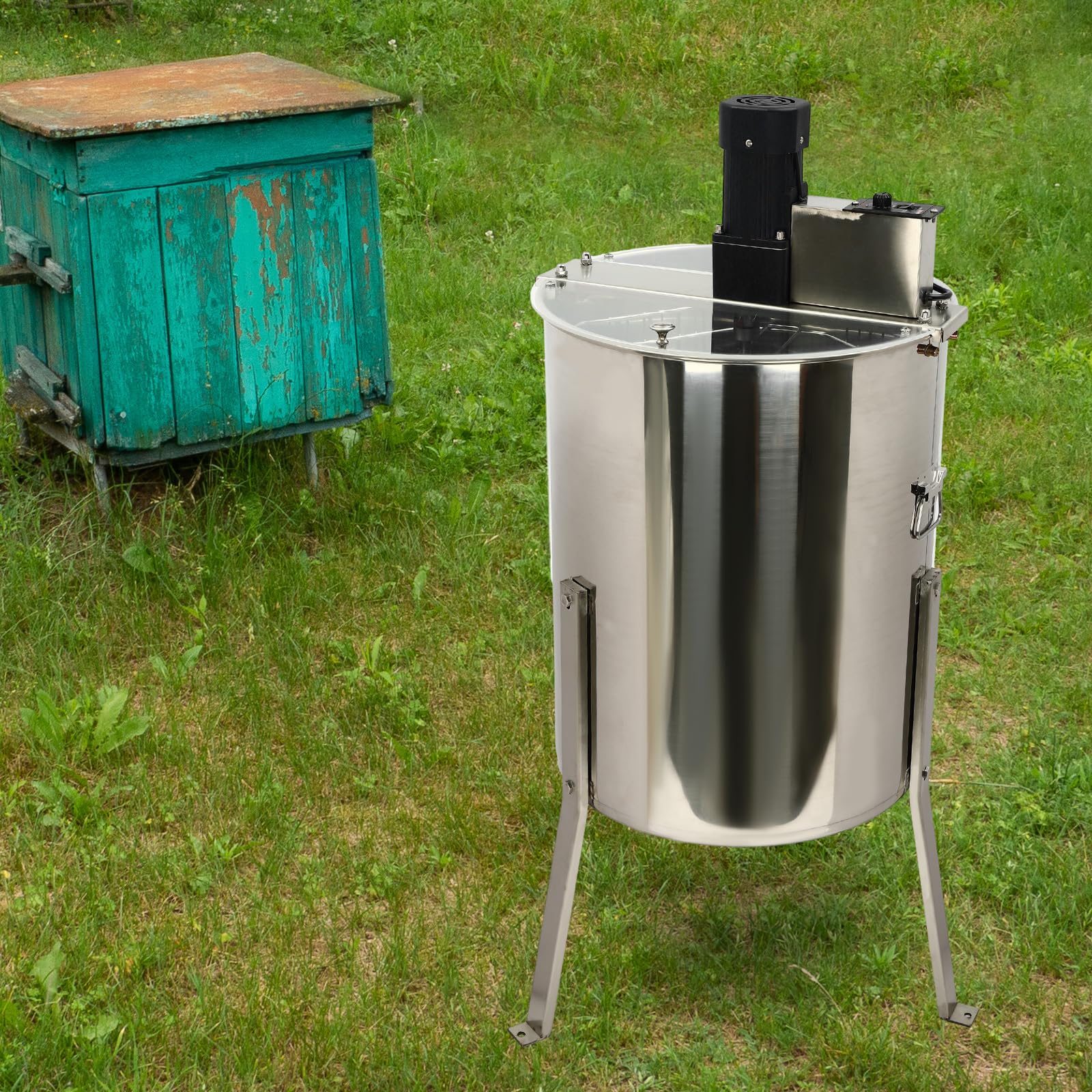Centrifuga elettrica per miele, 8 telai, 370 giri/min, in acciaio inox, con coperchio in acrilico, con treppiede stabile, adatta per apicoltori professionisti e amatoriali
