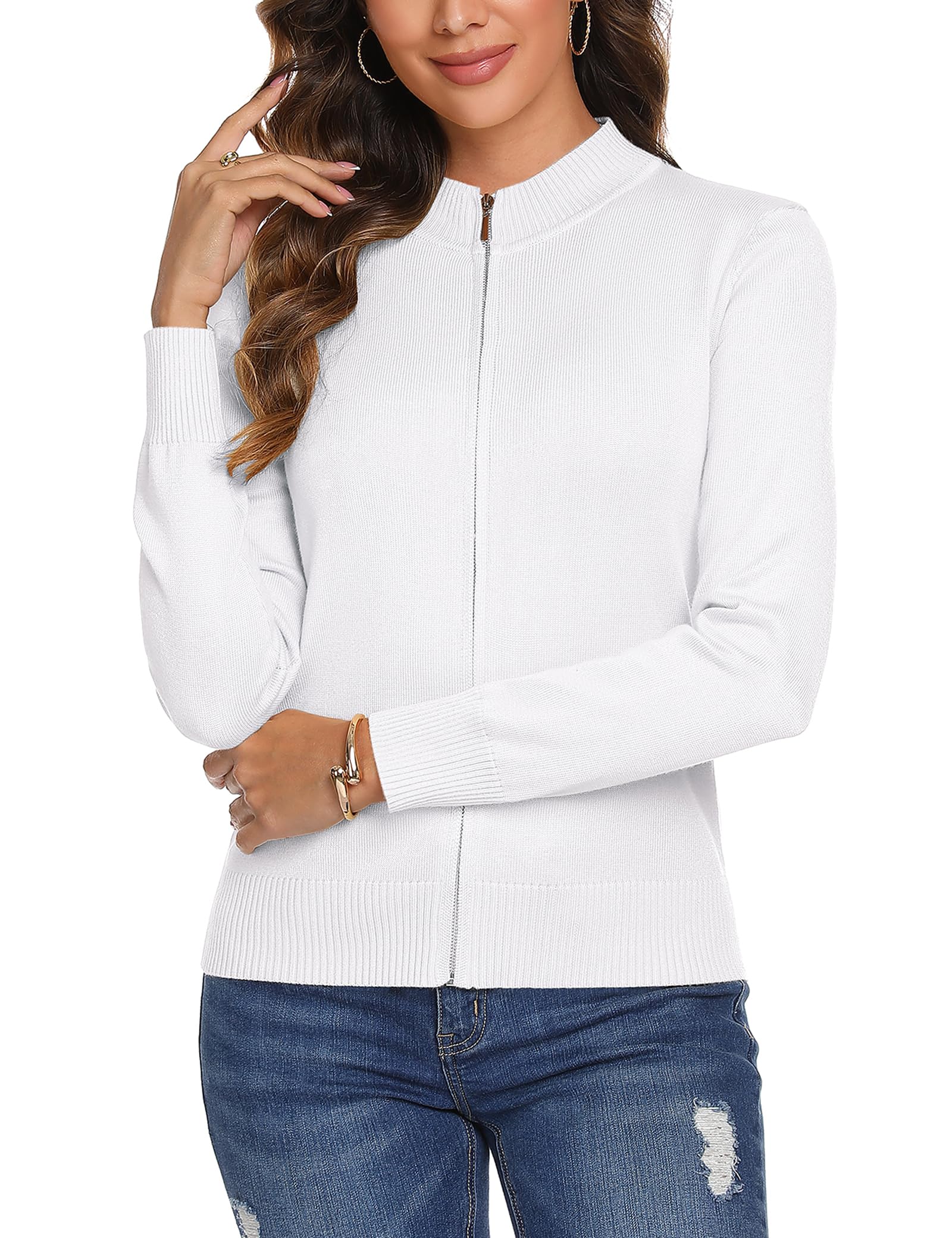 Aottori Cardigan Donna con Zip Maglione Cerniera Leggero Giacca in Maglia Elegante Golfino a Maniche Lunghe Pullover Aperta Casual per Primavera Autunno Invernale