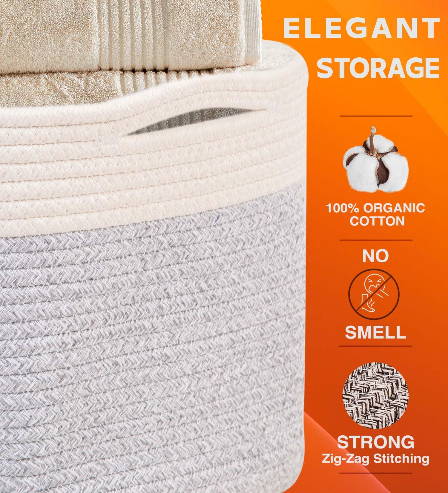 CHAT BLANC Cestas de cuerda de algodón para organizar, cestas de almacenamiento para estantes, cesta de cuerda para almacenamiento, cestas pequeñas para lavandería, cestas tejidas para almacenamiento