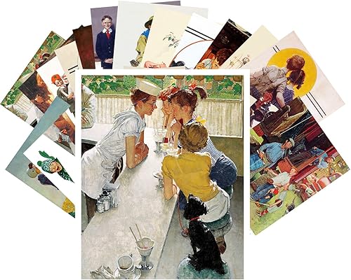 PIXILUV Postales vintage 24 piezas Norman Rockwell Vintage Ilustración Deporte y vida cotidiana