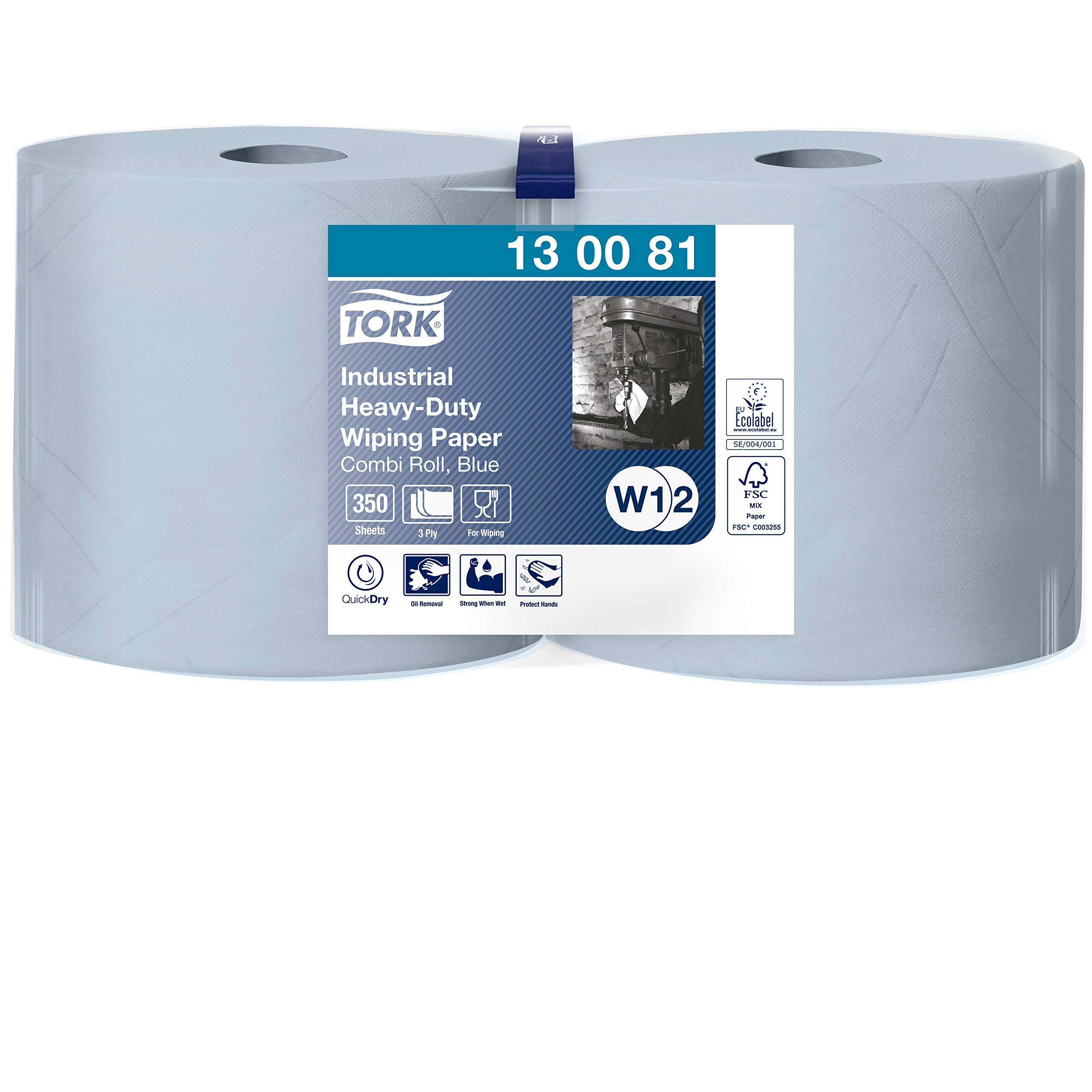 Tork 652108 Wandhalter Rot Schwarz Papierrollenhalter Industrie Papierwischtücher Blau W1/2 2 × 350 Blatt