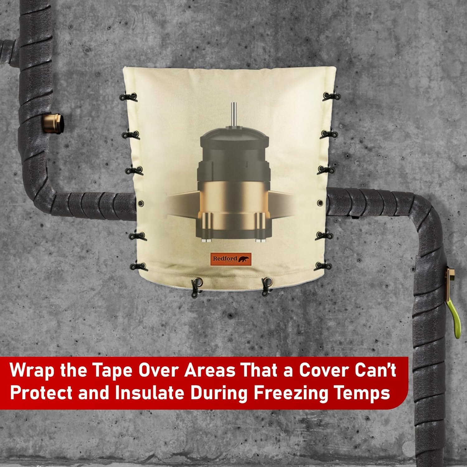 Redford Supply Co. 10 inch x 14 ft, Pipe Insulation Tape Cold Weather Outdoor, Outdoor Pipe Insulation Wrap for Winter Freeze Protection Tape, Insulated Wrap for Water Pipes, PVC, Foam, AC Line