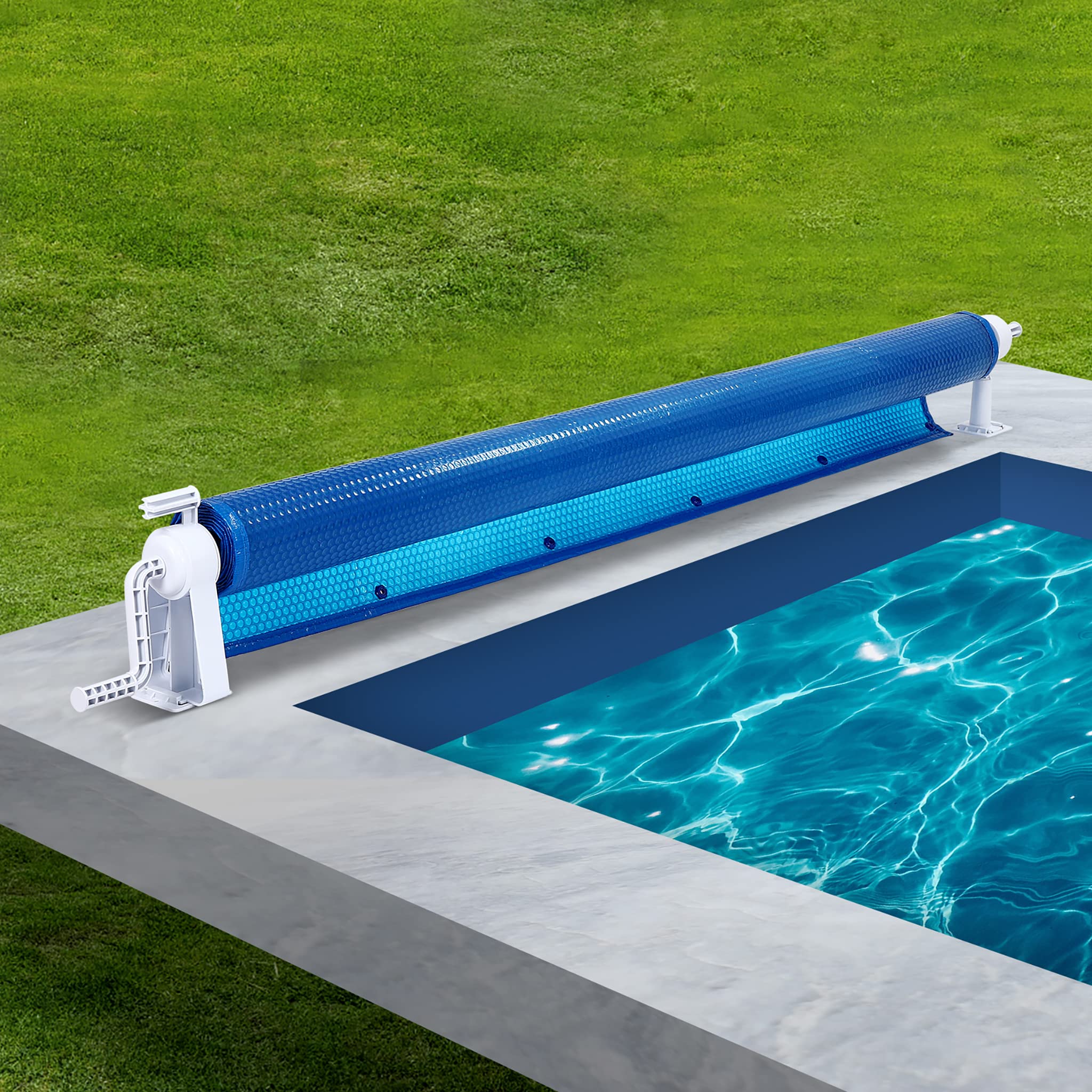 Pool Aufrollsystem 1,05m - 6,15 m Verstellbar | Alu Teleskoprohr | Pool Aufroller Aufrollvorrichtung Aufrollsystem für Solar- und Poolplanen, Abdeckplane, inkl. Bänder