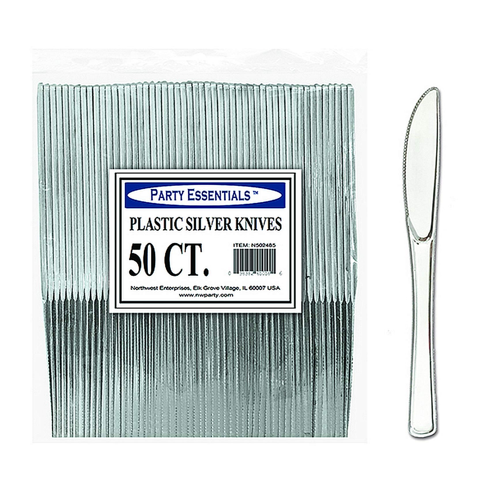 50 Silver Wedding Birthday Party Tableware Cutlery Plastic Knives