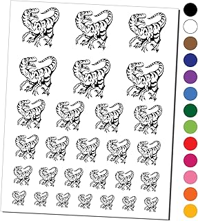 Striped Snarling Velociraptor Temporary Tattoo Water Resistant Fake Body Art Set Collection - Black (One Sheet)