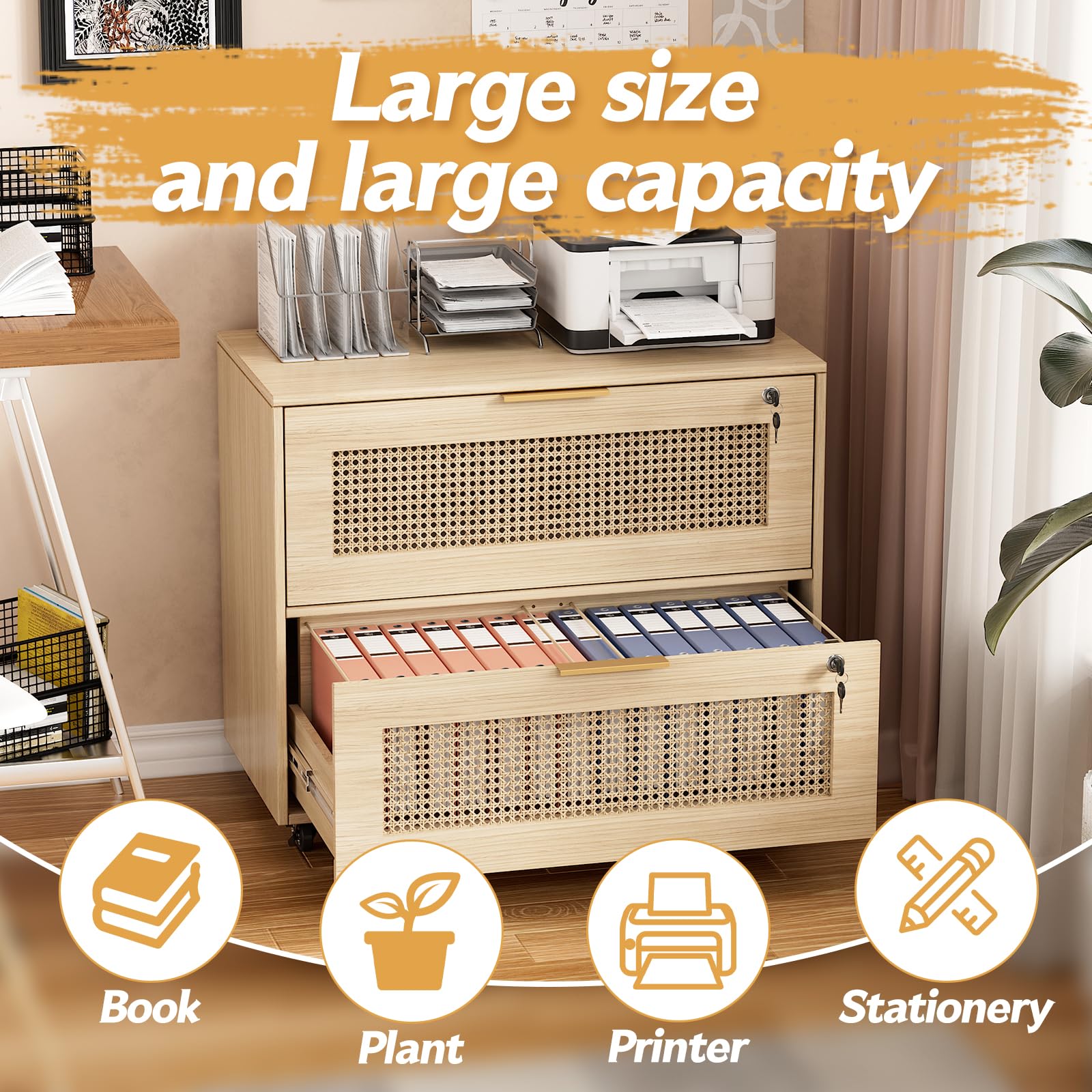 MSFE Mueble Archivador con 2 Cajones para Documentos Archivador Móvil para Archivos A4/B5/F4 Cajoneras Escritorio con Estante Ajustable Armario Archivador Móvil con 4 Ruedas para Oficina 79x40x67.5CM