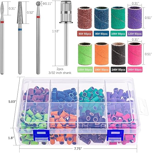 Miniatura 6 de Rolybag Bandas de lijado para taladro de uñas, 400 unidades, bandas profesionales de lijado de uñas con broca de cutícula para taladro de uñas, 8