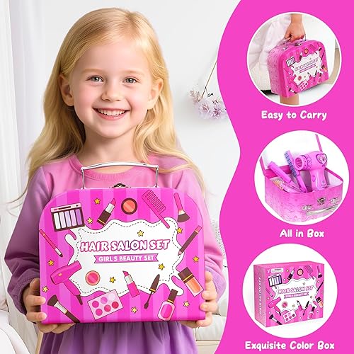 Miniatura 3 de VGOFUN Juguetes de peluquería para niñas, 38 piezas de juguetes para niñas, juego de salón de belleza, juego de simulación para niños, kit de
