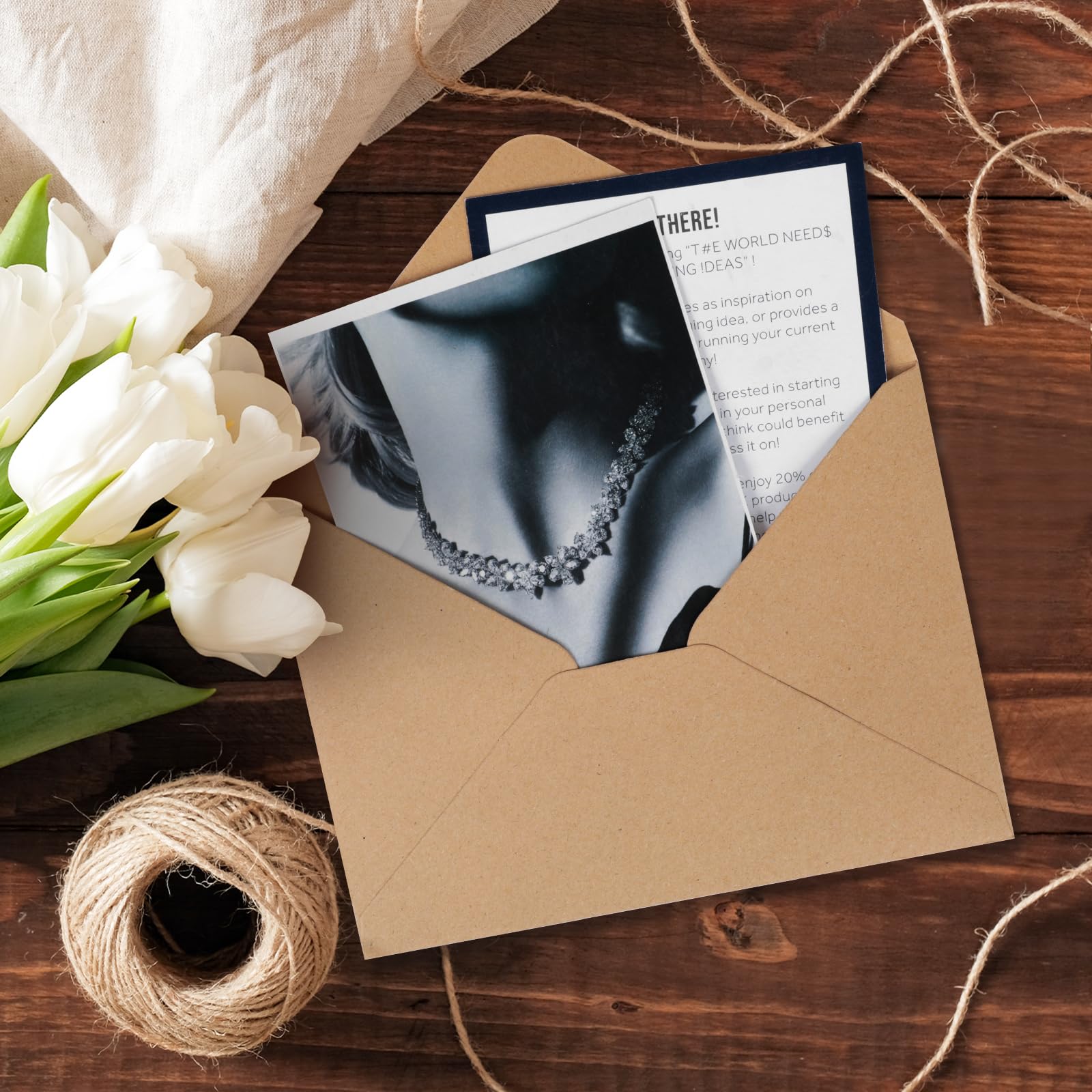 Buste in Carta Kraft 50 Pezzi 120 g/m² 12.5x17.5 cm Marrone Vintage con Lembo a Punta