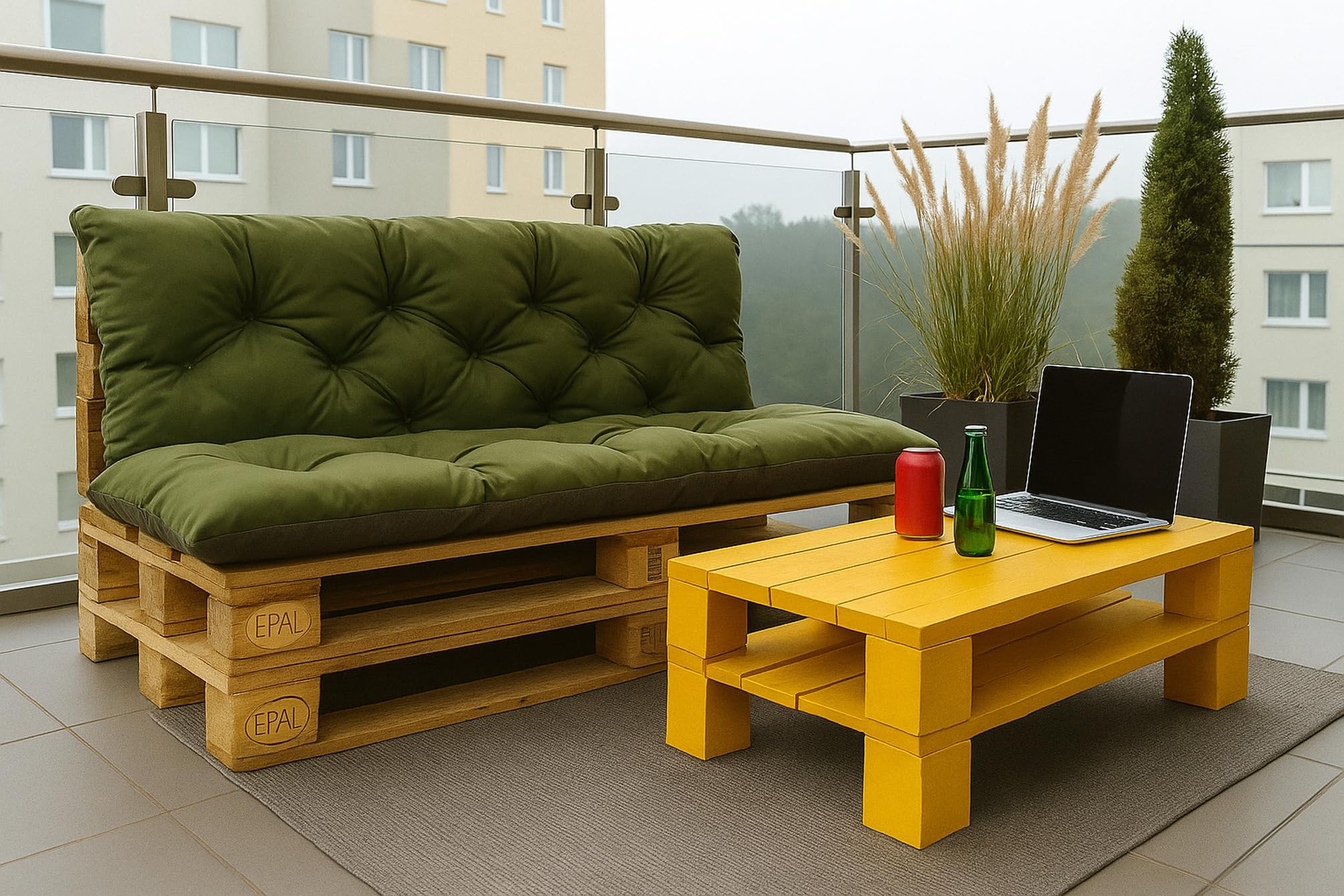 Cuscini pallet, Cuscini per pallet esterni/Cuscino Euro Pallet, Cuscino Divano, Cuscino Soggiorno da Giardino (Set:120x50+120x50cm, Verde)