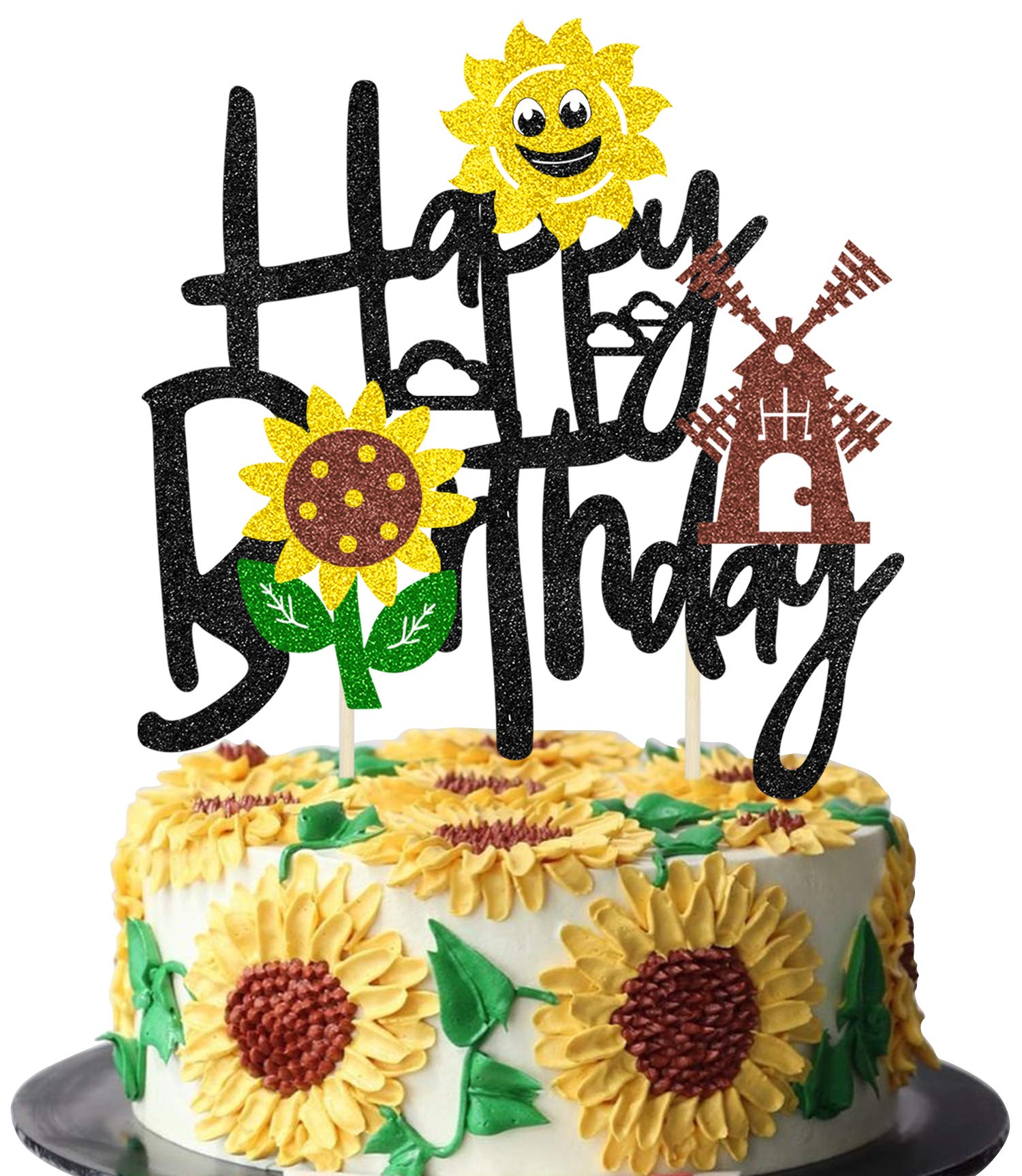 Buy KAPOKKU Yellow and Black Sunflower Happy Birthday Cake Topper for Summer Theme Cake Decor
