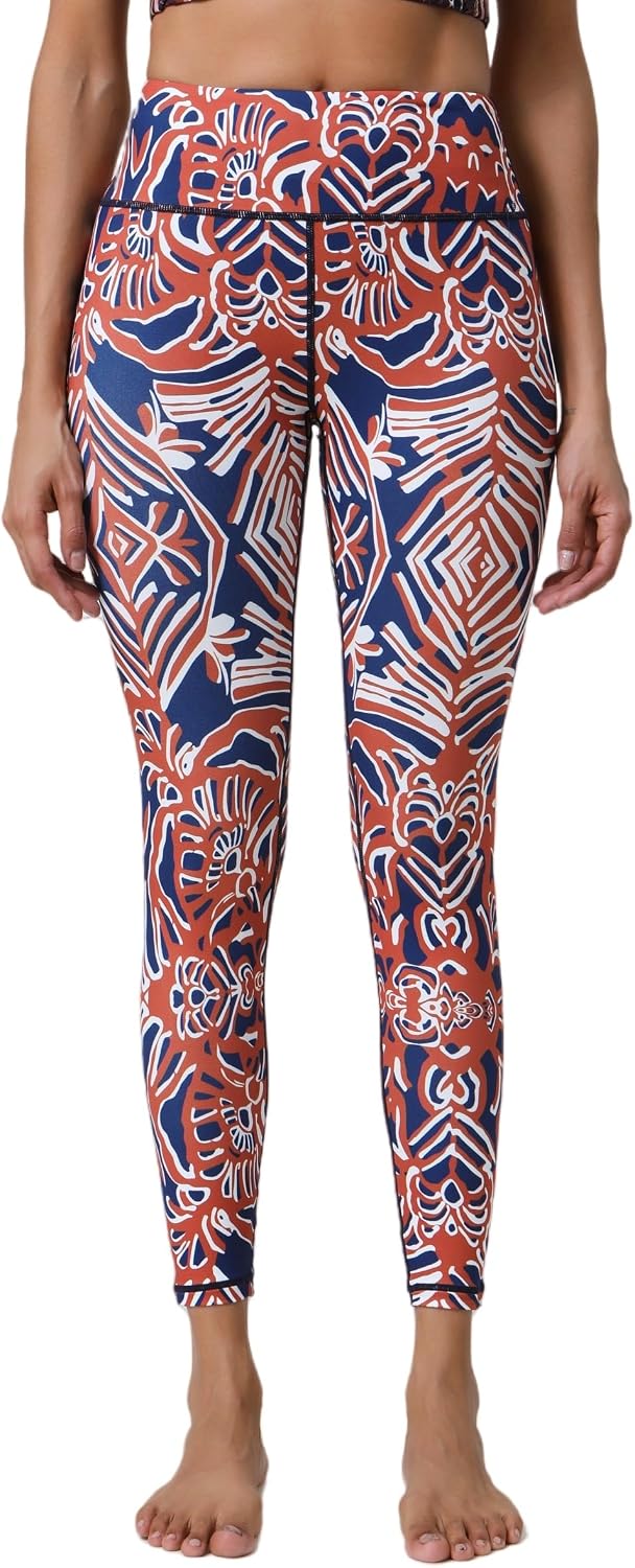 Hupplle Leggings for Women Printed Pattern High Waisted Tummy Control Buttery Soft Stretchy Workout Yoga Running Casual Pants (US, Alpha, Medium, Regular, Regular, Floral Orange)