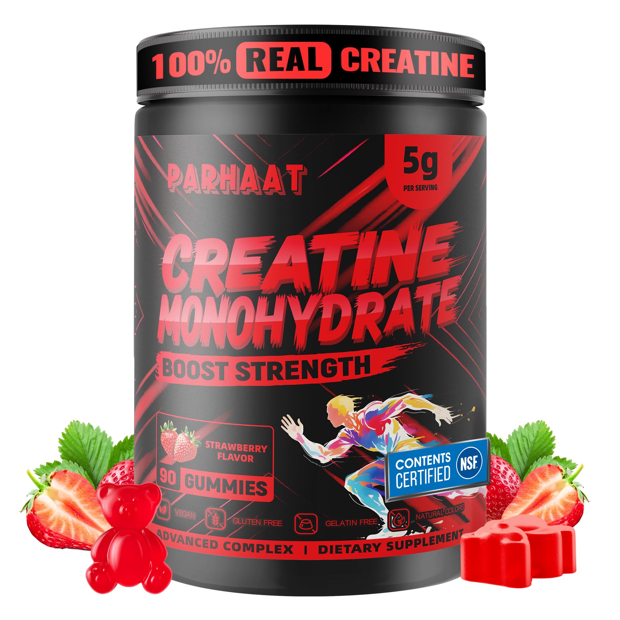 NSF Certified Creatine Gummy - Creatine Monohydrate Gummies 5g for Men & Women - Boost Focus,Strength, and Endurance, Vegan, Gluten-Free, Non-GMO, 2.5 Gram Creatine per Gummy (Apple 90 ct) — Amazon image 15