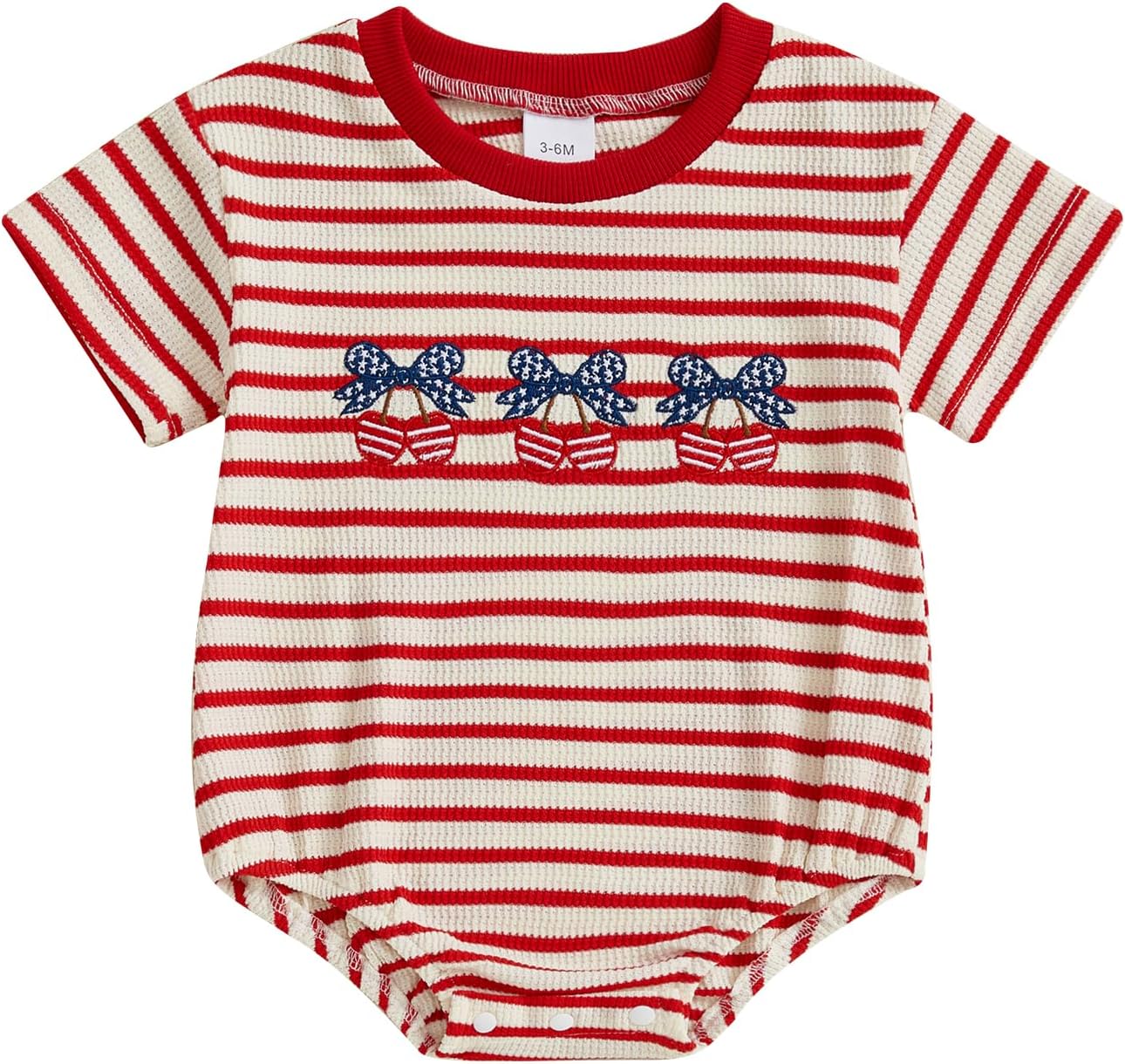 VISGOGO Newborn Infant Baby Girl Boy 4th of July Romper American Flag Bow Embroidery Striped Summer Onesie Clothes