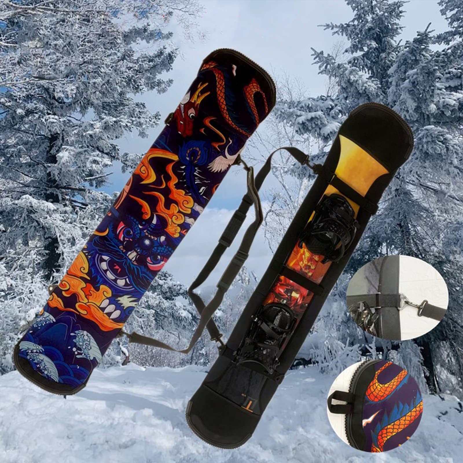 WEALTHY73 Snowboard Bag Snowboard Ski Bag SBR Elastic Diving Material Thickened Wear-Resistant Waterproof Single Shoulder Storage Bag,Cloud,160CM