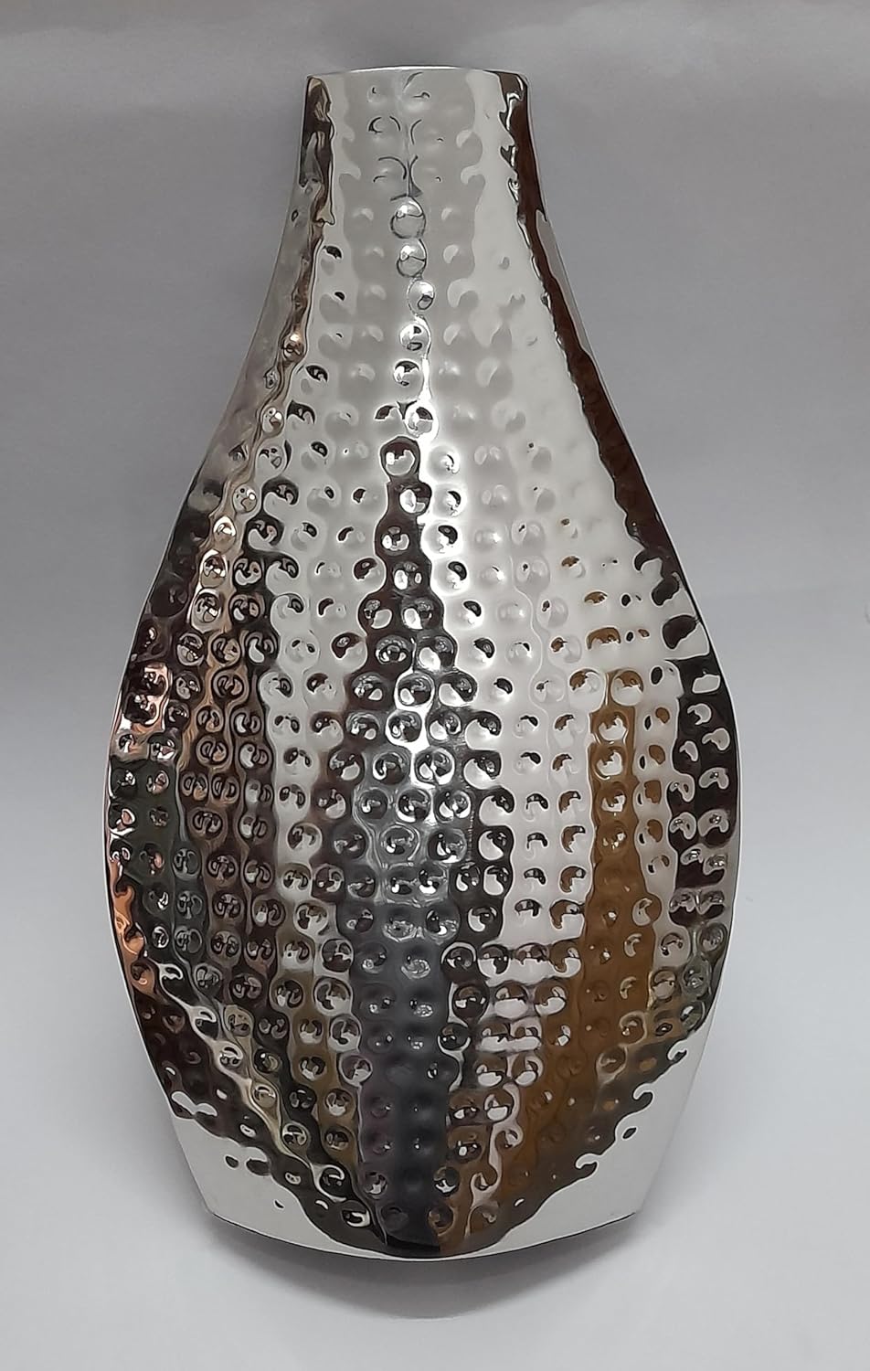 IHI EST. 1986 Contemporary Hammered Design - Narrow Neck - 17 x 8.25 Inch Polished Silver Tone Stainless Steel Flower Vase