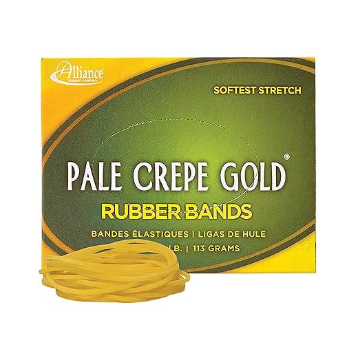 Alliance Rubber 20199 Pale Crepe Gold Rubber Bands Size #19, 1/4 lb Box Contains Approx. 472 Bands (3 1/2" x 1/16", Golden Crepe)