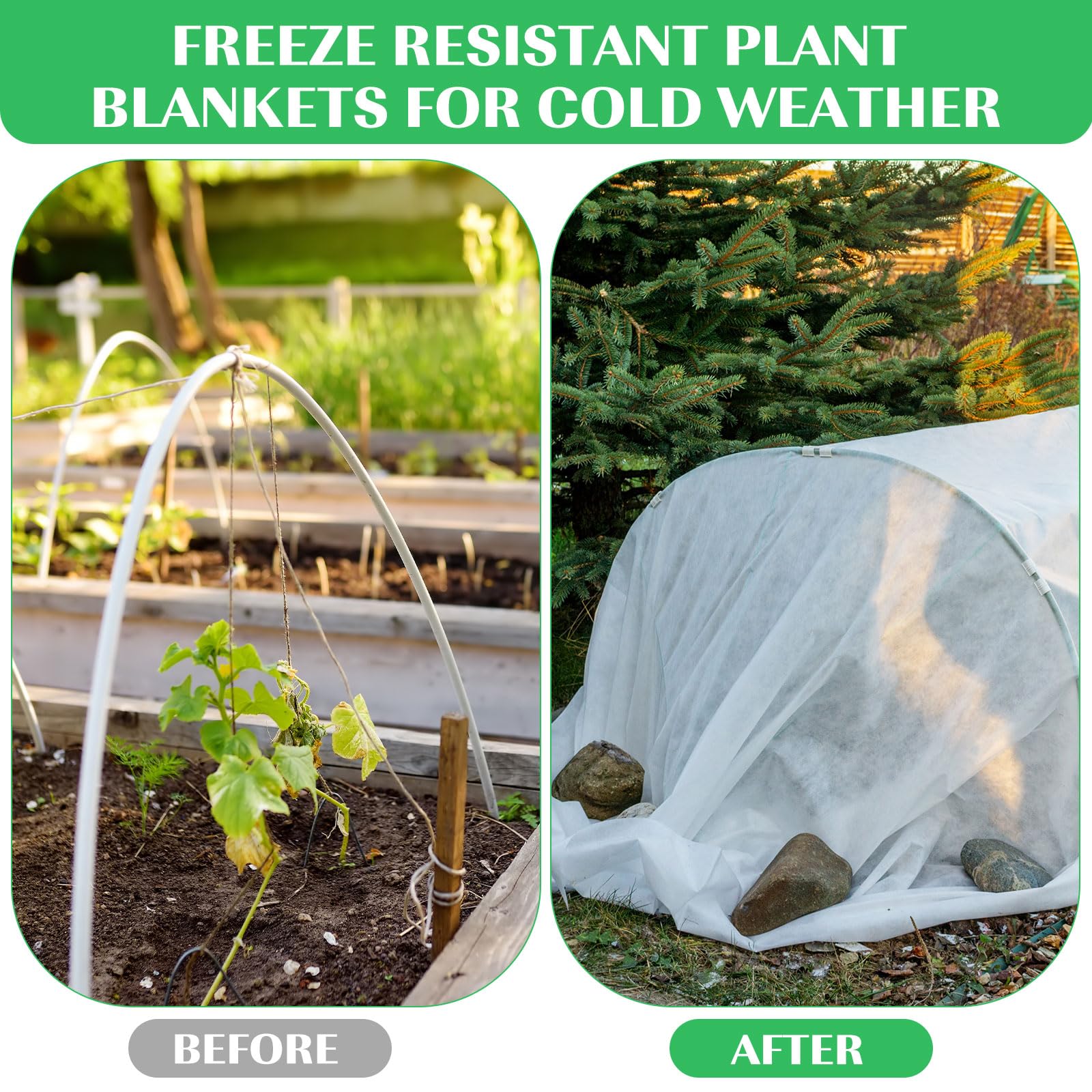 Hushee Paquete de 6 cubiertas para plantas, protección contra congelación, 8 x 24 pies, cubierta de protección contra heladas de plantas, red de jardín para invierno, cubierta flotante, manta de