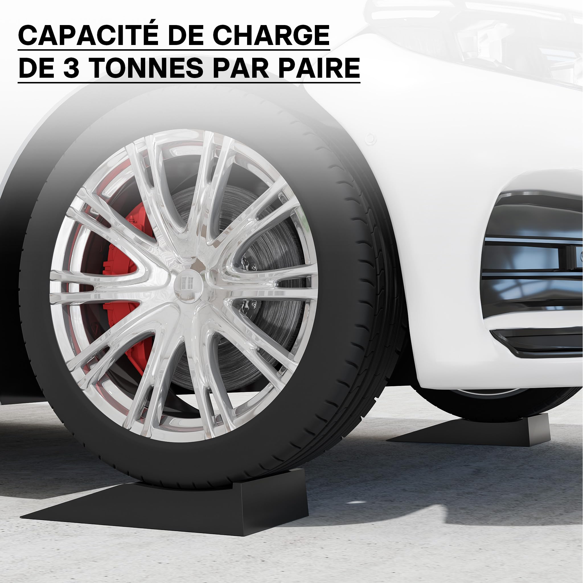 Wiltec Lot de 2 rampes voiture d’accès extra plates – 430 x 235 x 80 mm – en PP robuste – capacité max. 3 t – Cales de roue véhicule chargement accès Caravane Camping car Remorque
