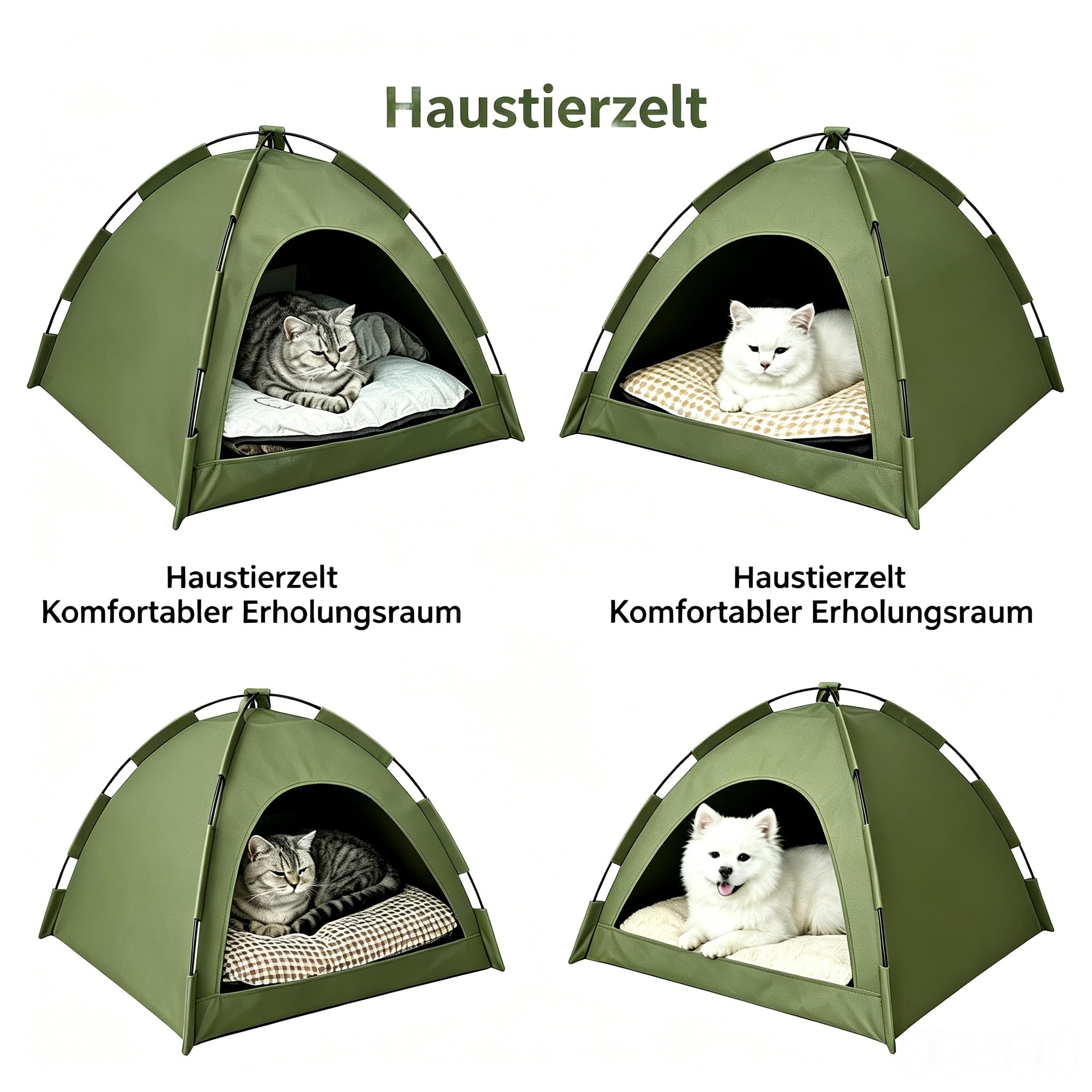 Tente tipi pour animaux de compagnie, tente pour chien et chat avec coussin en peluche, tentes pour animaux de compagnie, maisons pour chats et chiens (vert armée, L : 50 x 50 cm (convient aux animaux
