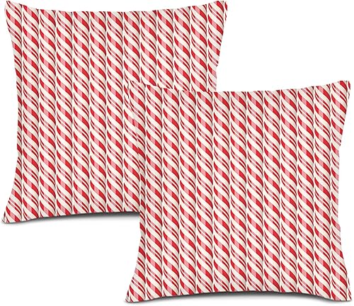 Funda de almohada de lino de bastón de caramelo (dos paquetes), decoración de otoño y Acción de Gracias para sofá, sofá, color rojo crema, 14 x 14